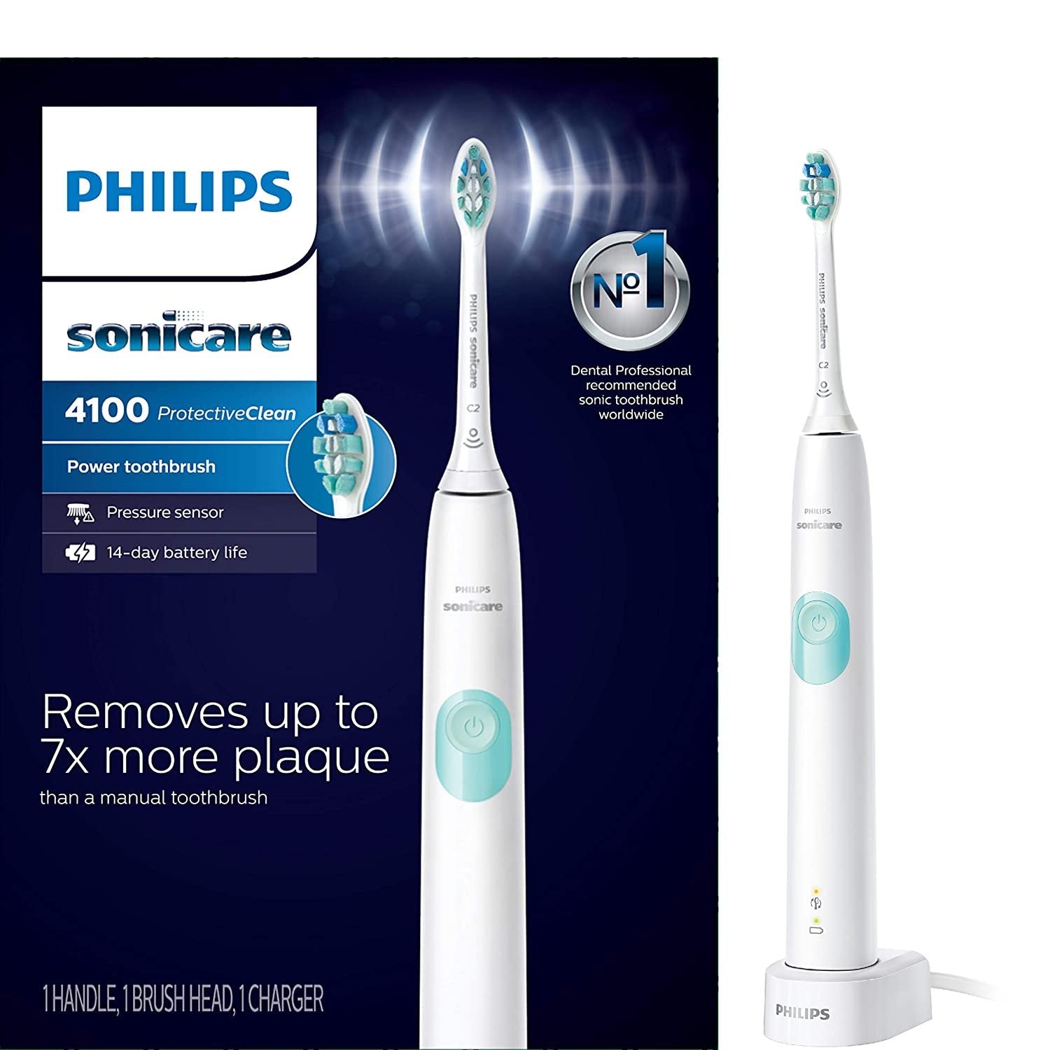 Philips Sonicare ProtectiveClean 4100 Rechargeable Electric Toothbrush Packaging May Vary, White, 1 Count