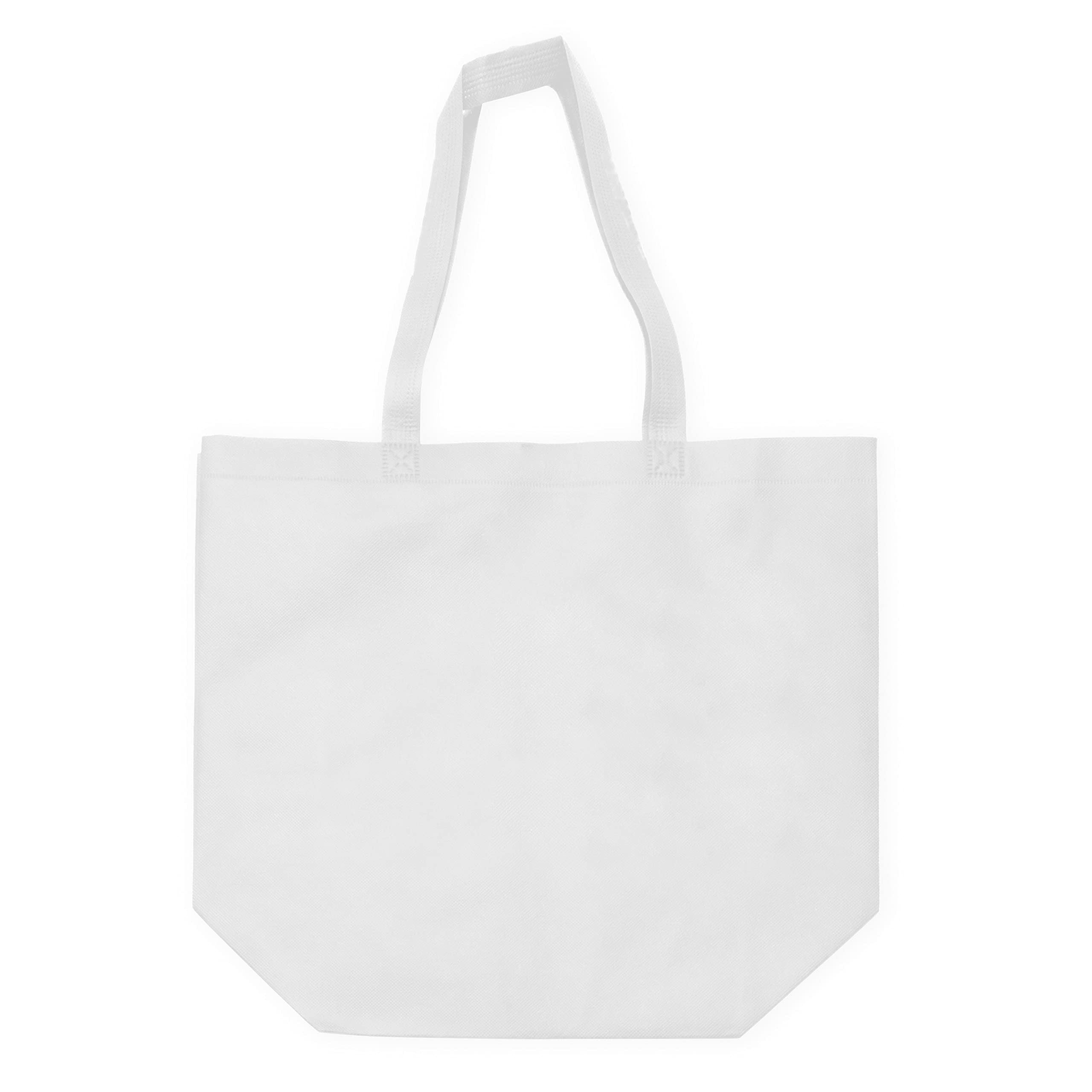 Reusable Gift Bags - 12 Pack Large Totes with Handles, White Eco Friendly Fabric - Size 16x6x12