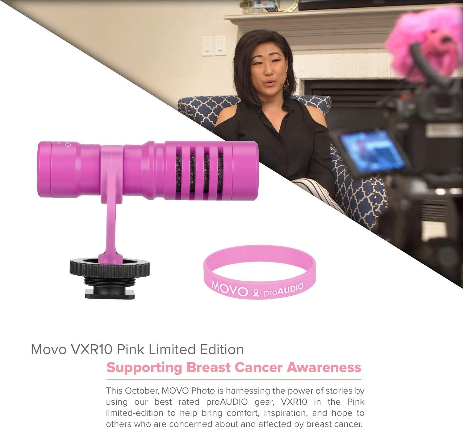 Pink BCA Movo VXR10 Video Mic. iPhone/Android/Canon/Nikon/Camcorder Compatible. Shock Mount, Deadcat, Case. Size [if different from original].