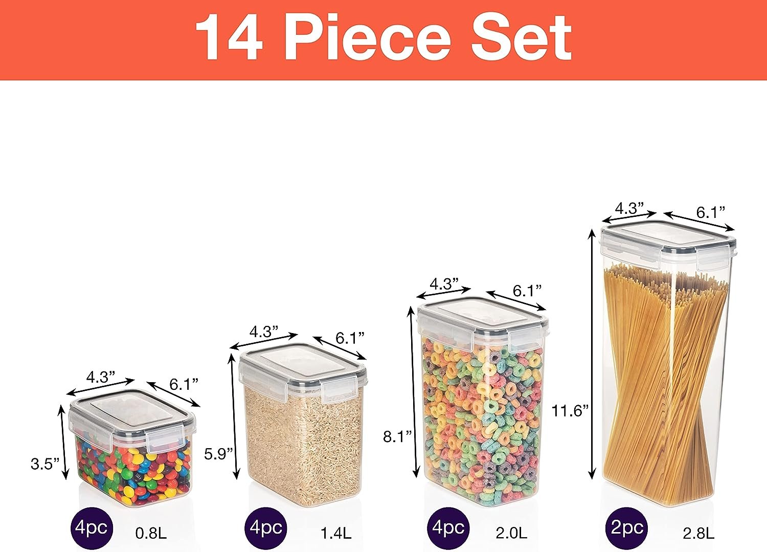 ClearSpace Airtight Food Storage Containers –14 Pack BPA Free Kitchen Organization Set for Pantry Organization and Storage, Plastic Canisters with Durable Lids Ideal for Cereal, Flour & Sugar (Black)