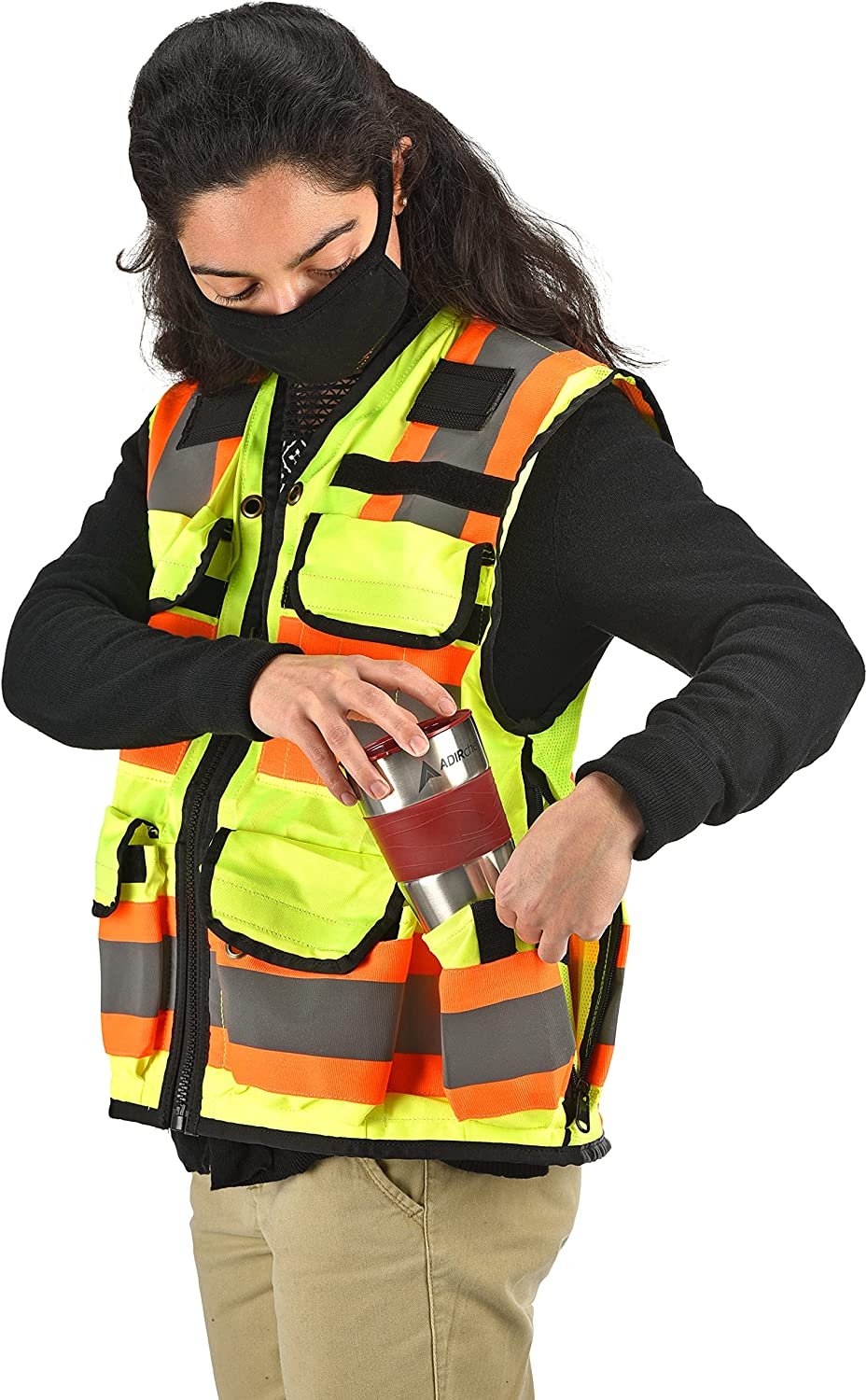 AdirPro Safety Vest - ANSI High Visibility Reflective Vest with Zipper and Utility Pockets, Class 2 Heavy-Duty Vest for Surveyors, Engineers, Construction Workers, Field Works (Yellow,XX-Large)