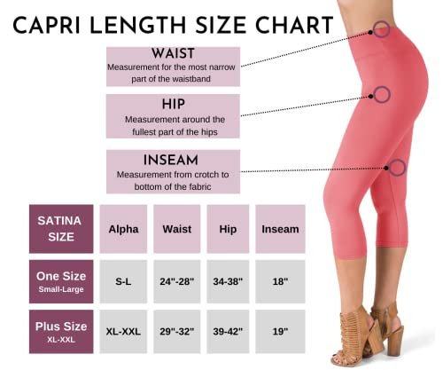 SATINA High Waisted Capri Leggings for Women - Capri Pants for Women - High Waist for Tummy Control - Coral Capri Leggings for Yoga |3 Inch Waistband (One Size, Coral)