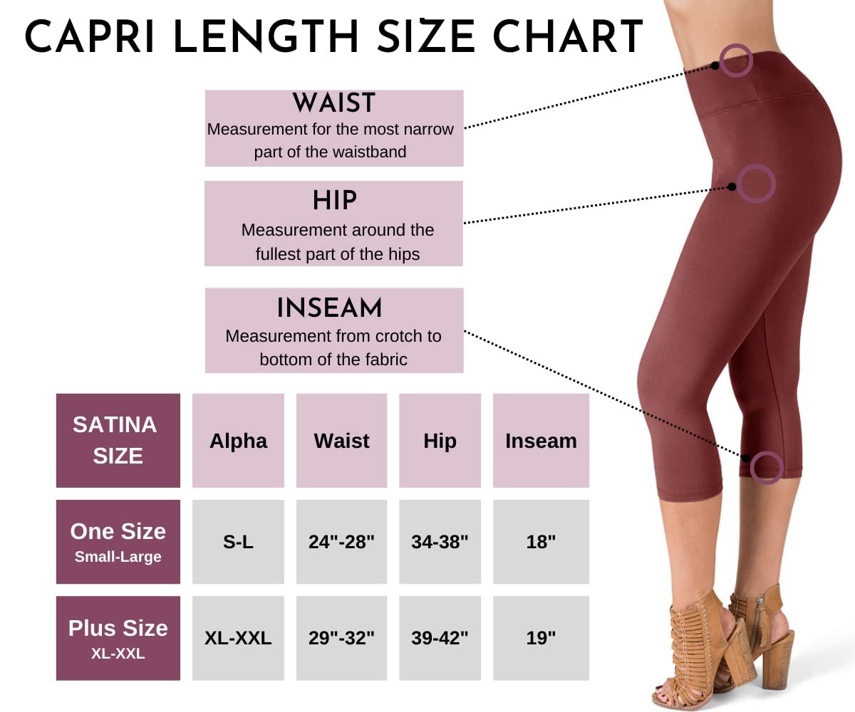 Wild Ginger High Waist Capri Leggings for Women - Tummy Control - One Size - 3 Waistband