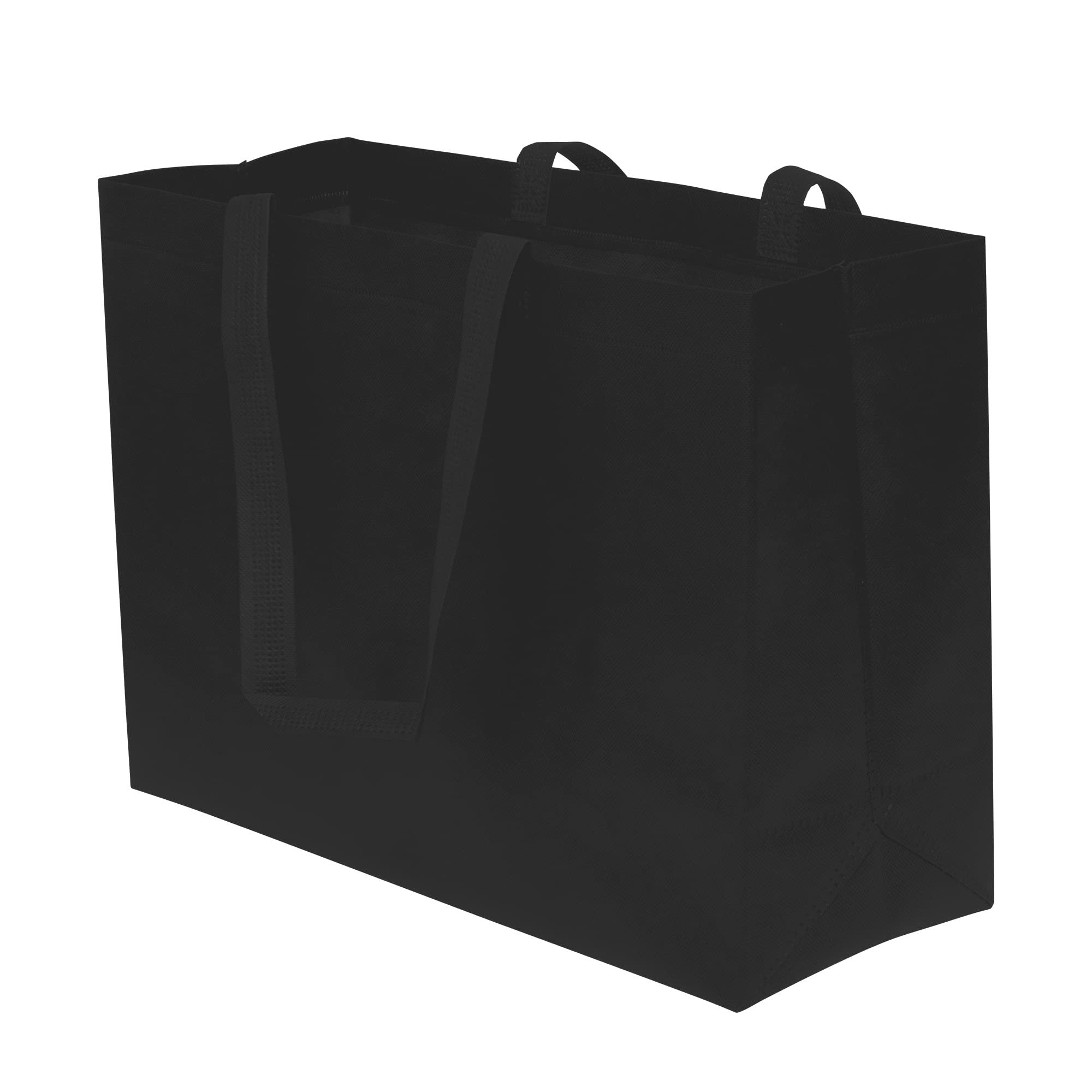 Large Reusable Gift Bags 16x6x12 - Eco Friendly Black Fabric Totes for Shopping, Events, Parties - 12 Pack