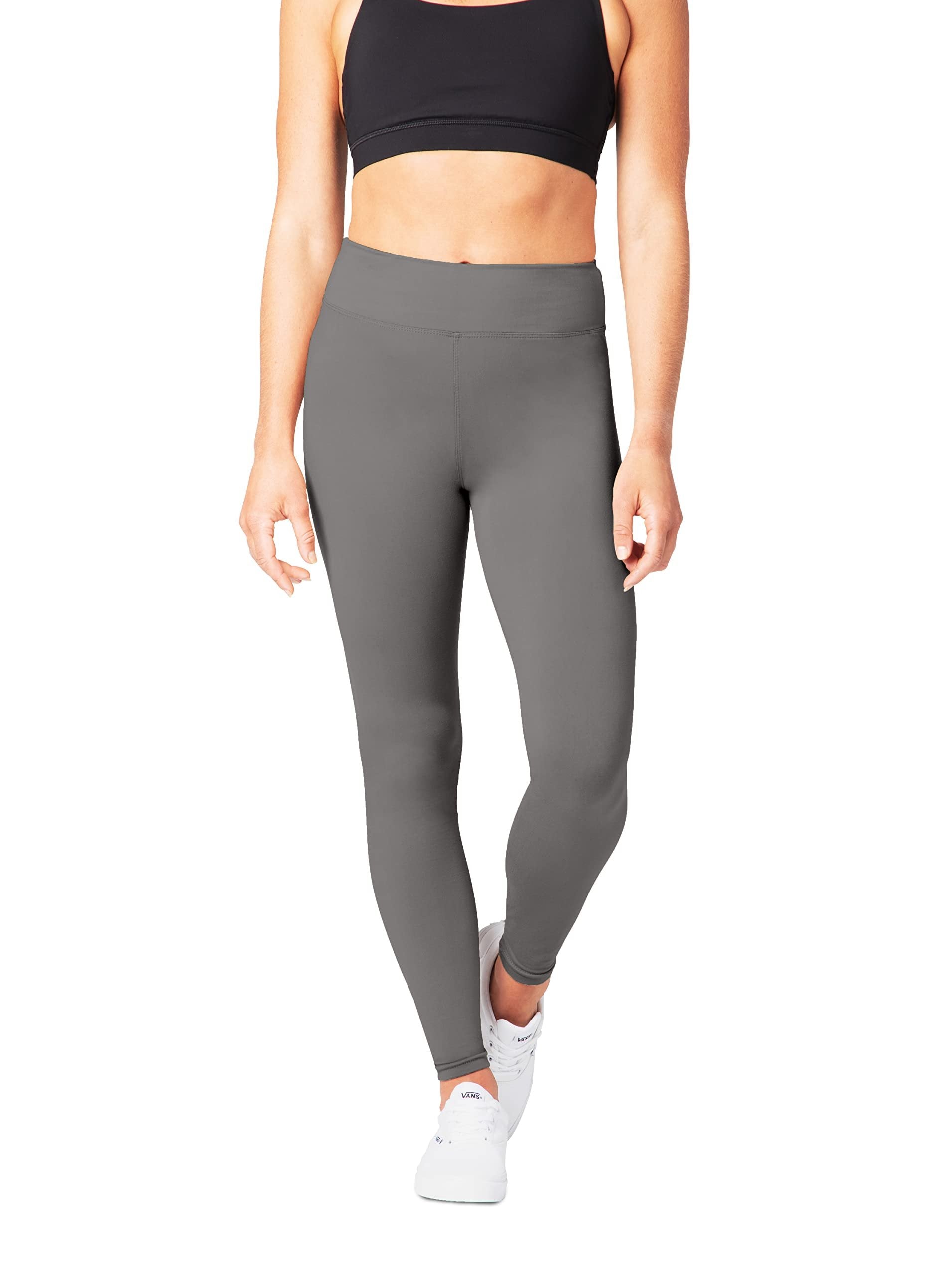 SATINA High Waisted Plus Size Gray Leggings - Workout/Yoga (3 Waistband)
