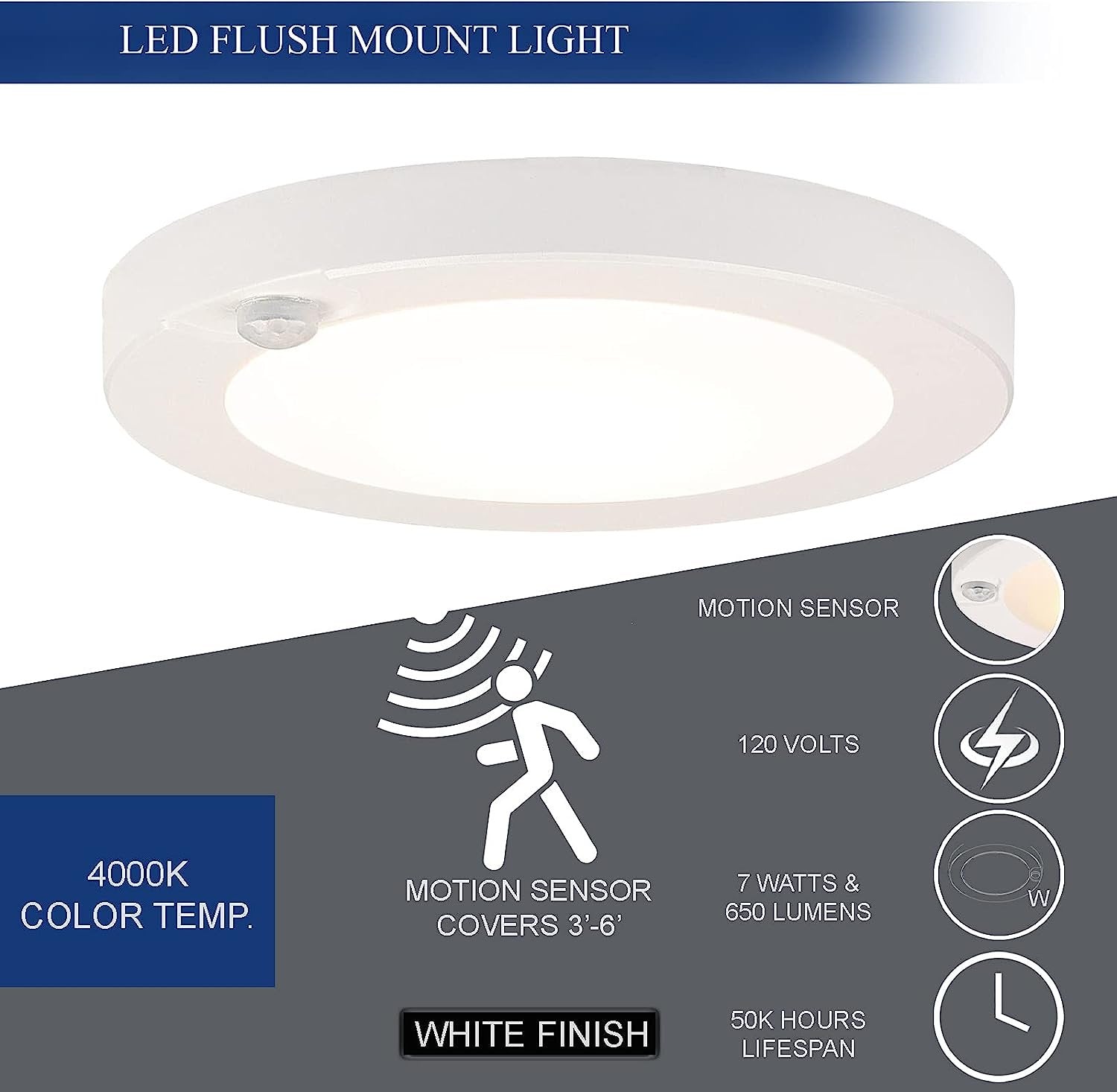 Ciata Motion Sensor Night Light Indoor-Sensor Lights Indoor Motion Detection-Integrated LED Motion Sensor Flush Mount Indoor Fixture-Indoor-Night Light Motion Sensor Motion Lights (4000K 6 Pack)