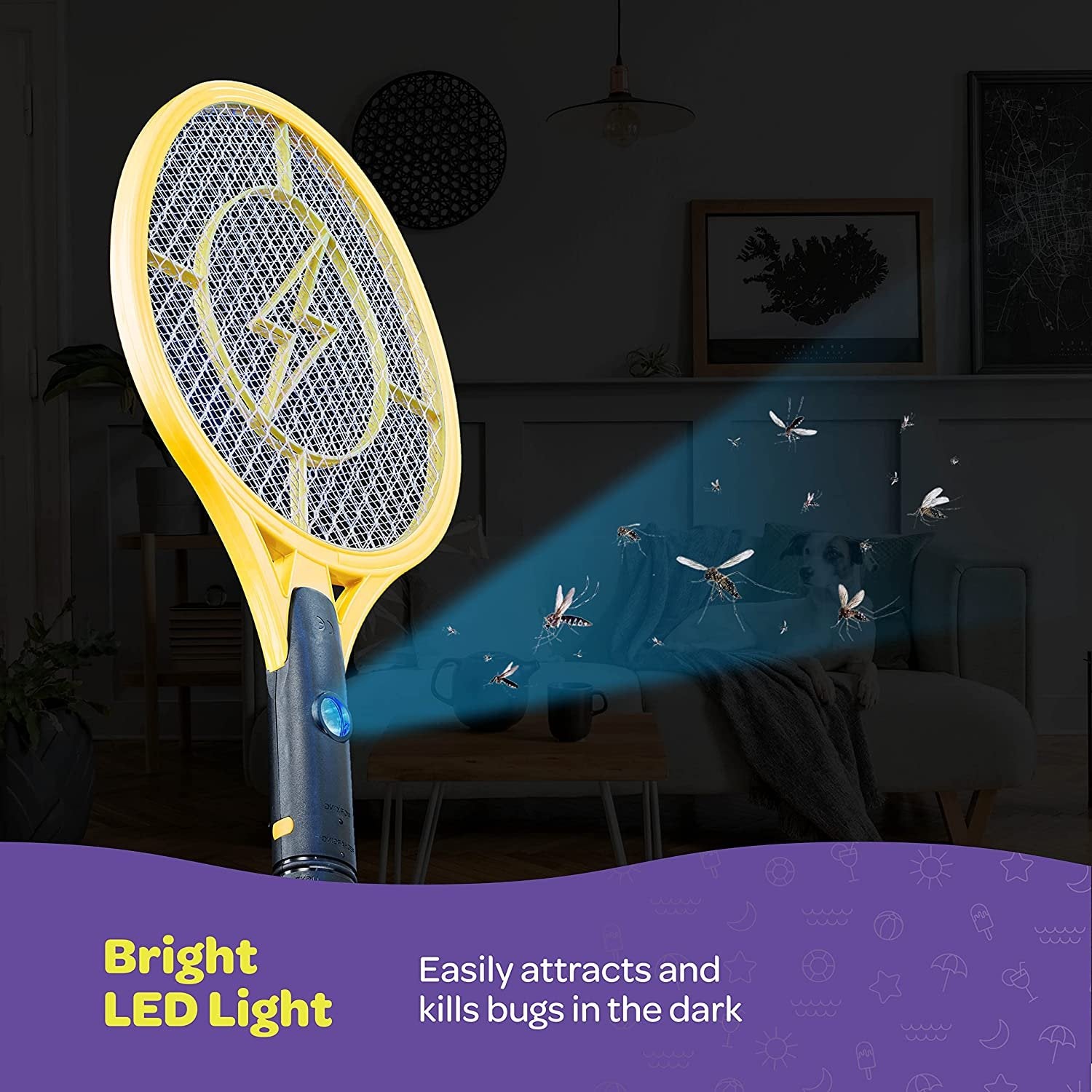 Electric Fly Swatter [Set of 2] Handheld Bug Zapper Racket for Indoor/Outdoor - 4000 Volt Fly Swatter - Instant Bug & Mosquito Killer with Attractant LED Light - USB Rechargeable Portable Fly Zapper.