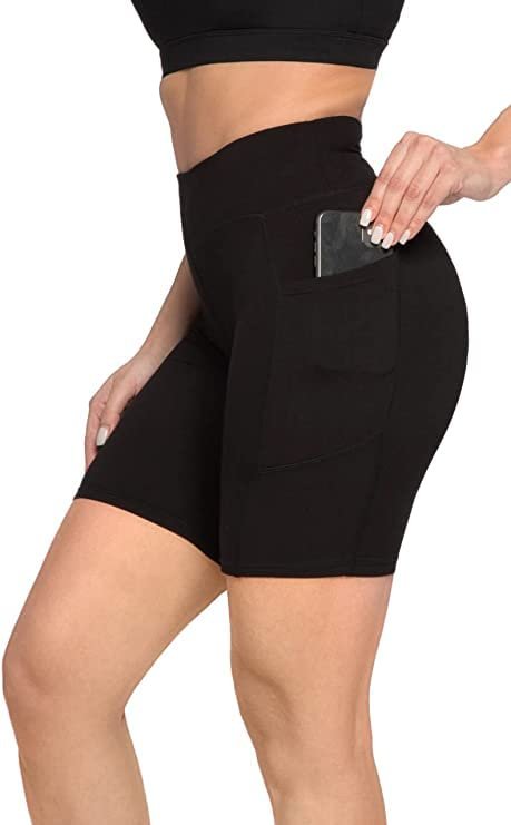 SATINA High Waist Biker Shorts with Pockets - Black, Small (8-Inch) - Yoga Shorts for Women