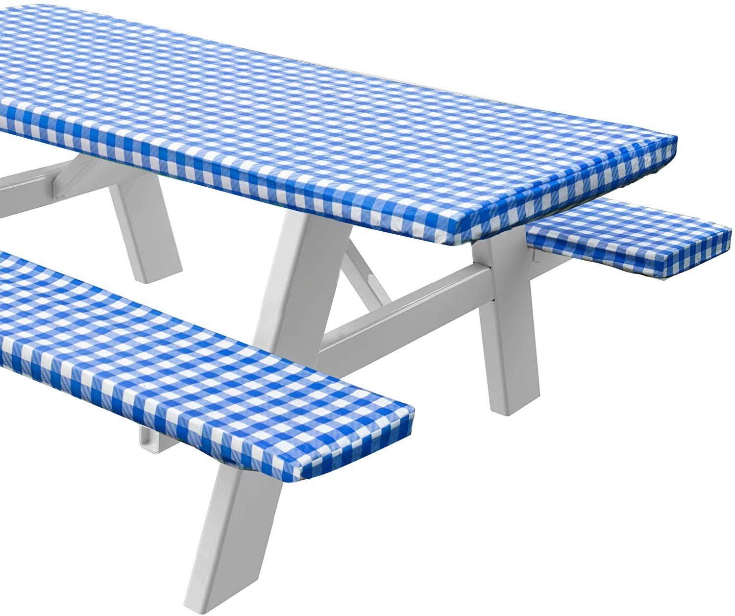 Sorfey Vinyl Picnic Table and Bench Fitted Tablecloth Cover,