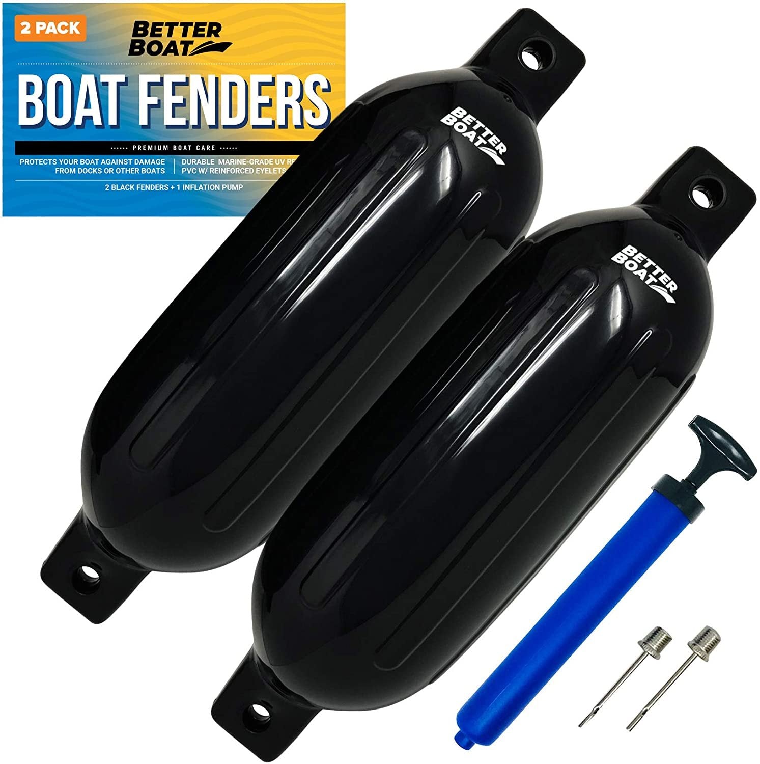 2 Pack Boat Fenders for Docking Boat Bumpers for Docking with Pump Boat Accessories Boat Dock Bumpers Set Buoys Pontoons Buoy Inflatable Fender Marine Bouys 23" x 6.5" Black Blue or White