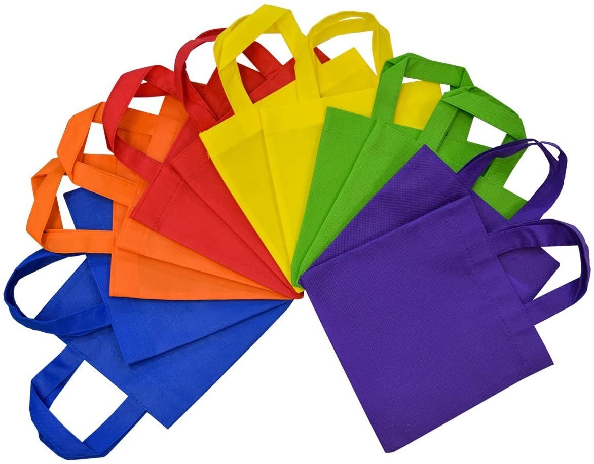 12 Pack 6x6 Inch Multi-Color Reusable Gift Bags with Handles - Eco Friendly Totes for Parties, Birthdays, and Holidays