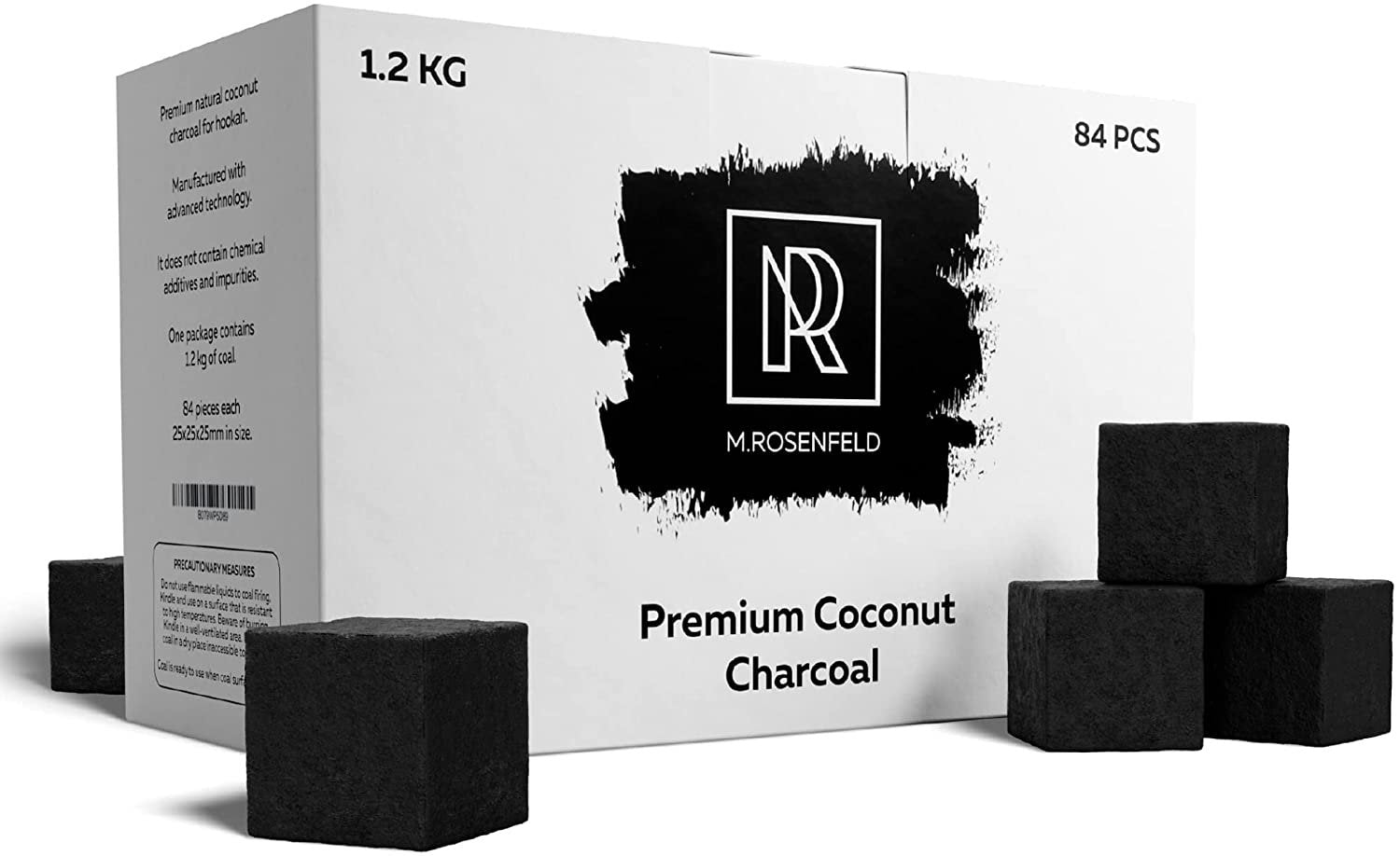 XL Pack 84 Coconut Charcoal Hookah Coals - 1.2 KG White Value Pack Size - 100% Natural - 25mm Cubes - Free Shipping