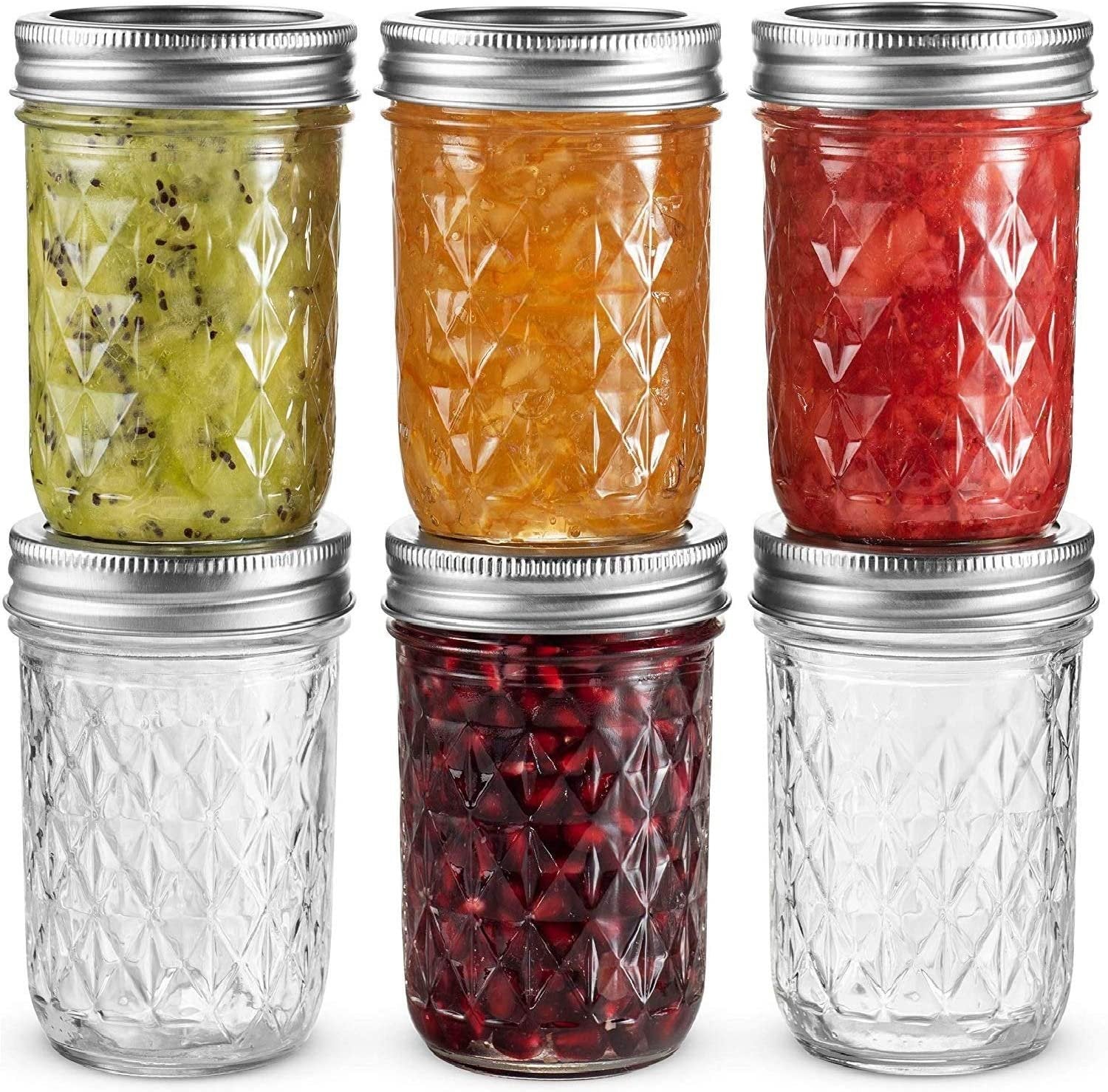 Regular Mouth Mason Jars 8 oz [6 Pack] Jelly Jars with Lids 8 oz. For Canning, Fermenting, Conserving Syrups, Sauces, Jams, Baby Foods - Microwave/Freeze/Dishwasher Safe + SEWANTA Jar Opener