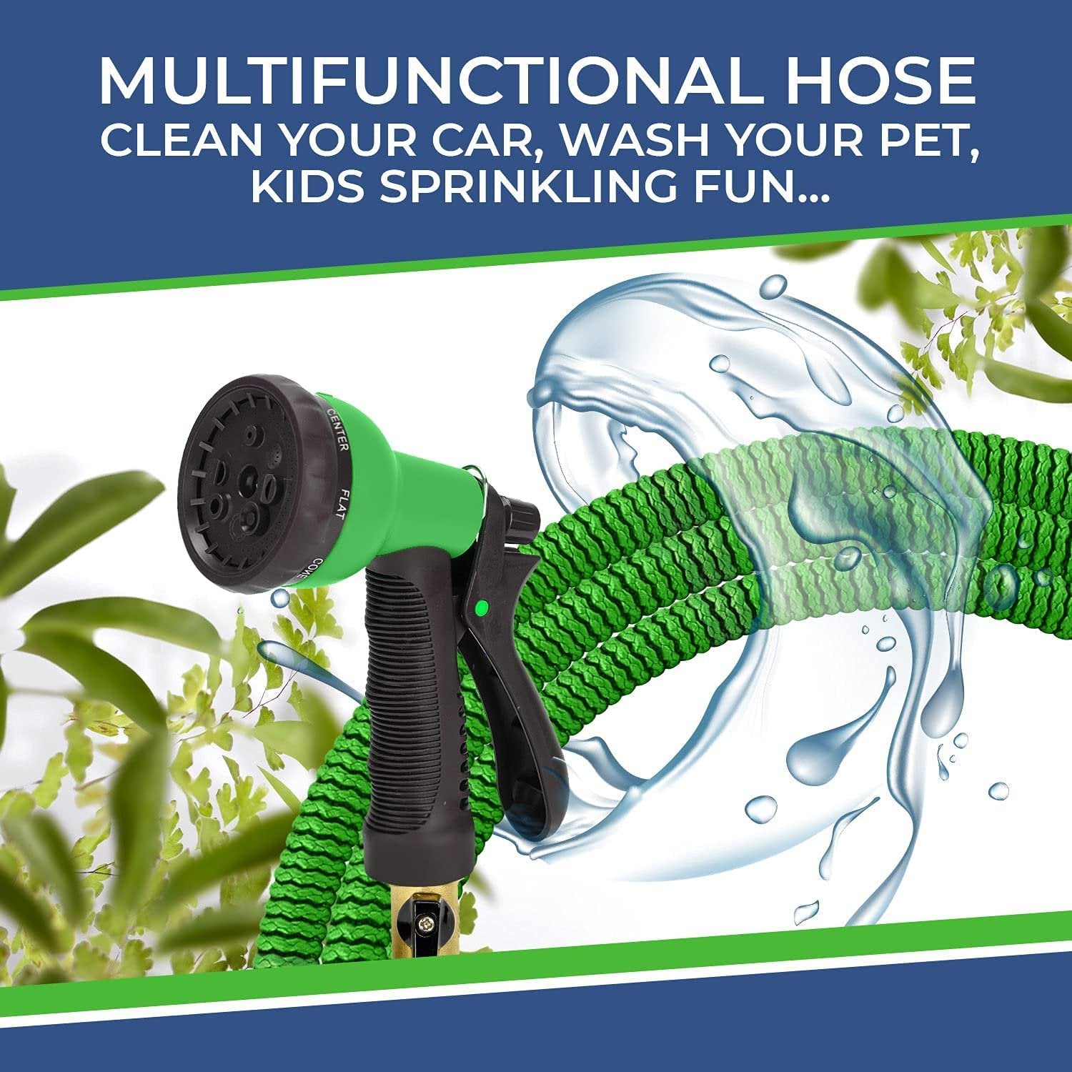 GrowGreen Expandable Garden Hose with Turbo Spray Nozzle, Premium Flexible Hose