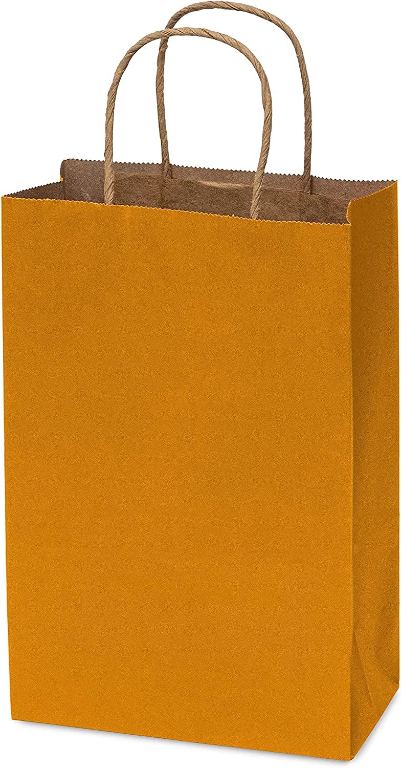 Orange Gift Bags - 6x3x9 Inch 50 Pack Kraft Paper Shopping Bags with Handles, Small Craft Totes in Bulk for Boutiques, Small Business, Retail Stores, Birthday Parties, Jewelry, Merchandise, Bulk