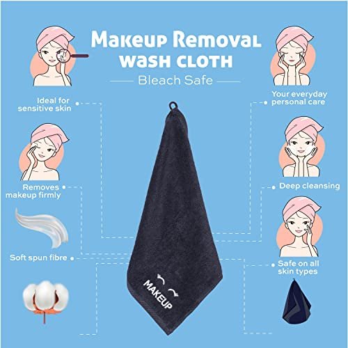 12-Pack Black Makeup Towels | Luxury Soft Cotton Face Washcloths | Bleach Safe | Size 12 Count | Free Shipping & Returns
