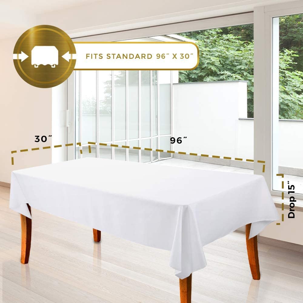 WEALUXE White Tablecloths for Rectangle Tables [60x126 Inch] White Table Clothes for 8 Foot Rectangle Tables, Washable Fabric Stain and Wrinkle Resistant  [2 Pack]