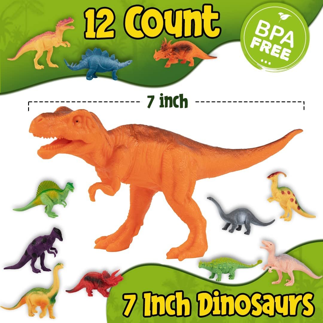 PREXTEX Dinosaur Toy Set for Toddlers - 12 Piece Set with Educational Dinosaur Book - Perfect for Kids 3-5+ Learning & Development - Free Shipping & Returns