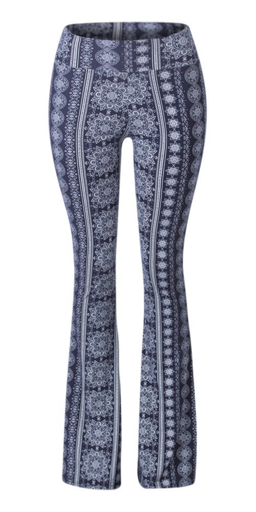 SATINA High Waisted Flare Palazzo Wide Leg Pants | Printed & Solid | Reg & Plus (Small, Chakra Blue)