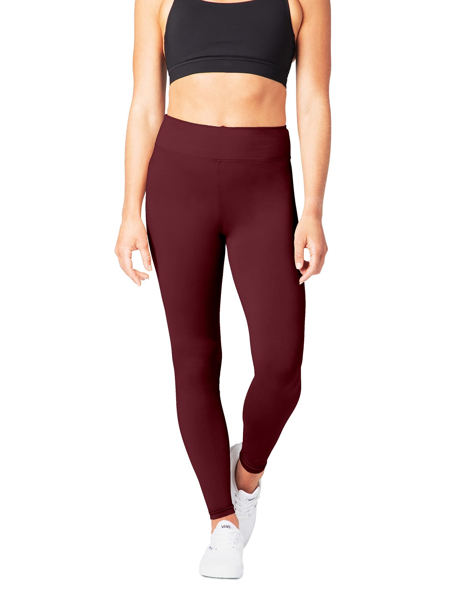 SATINA High Waisted Burgundy Leggings - One Size - Yoga & Workout Leggings for Women with 3 Inch Waistband - Free Shipping & Returns