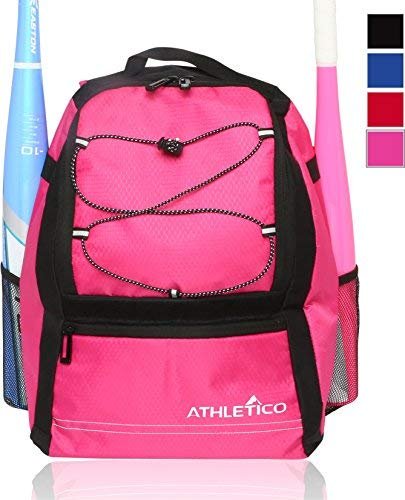 Youth Baseball Bag - Athletico Bat Backpack | Pink | Holds Bat, Helmet, Glove | Fence Hook | Free Shipping