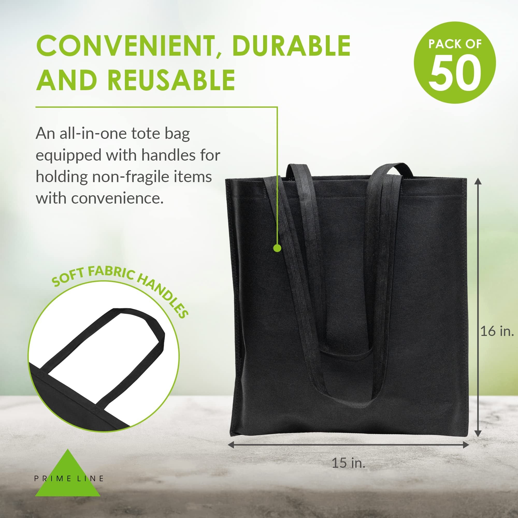 25-Pack Black Fabric Thank You Totes w/ Handles - Reusable Shopping Bags 15x16