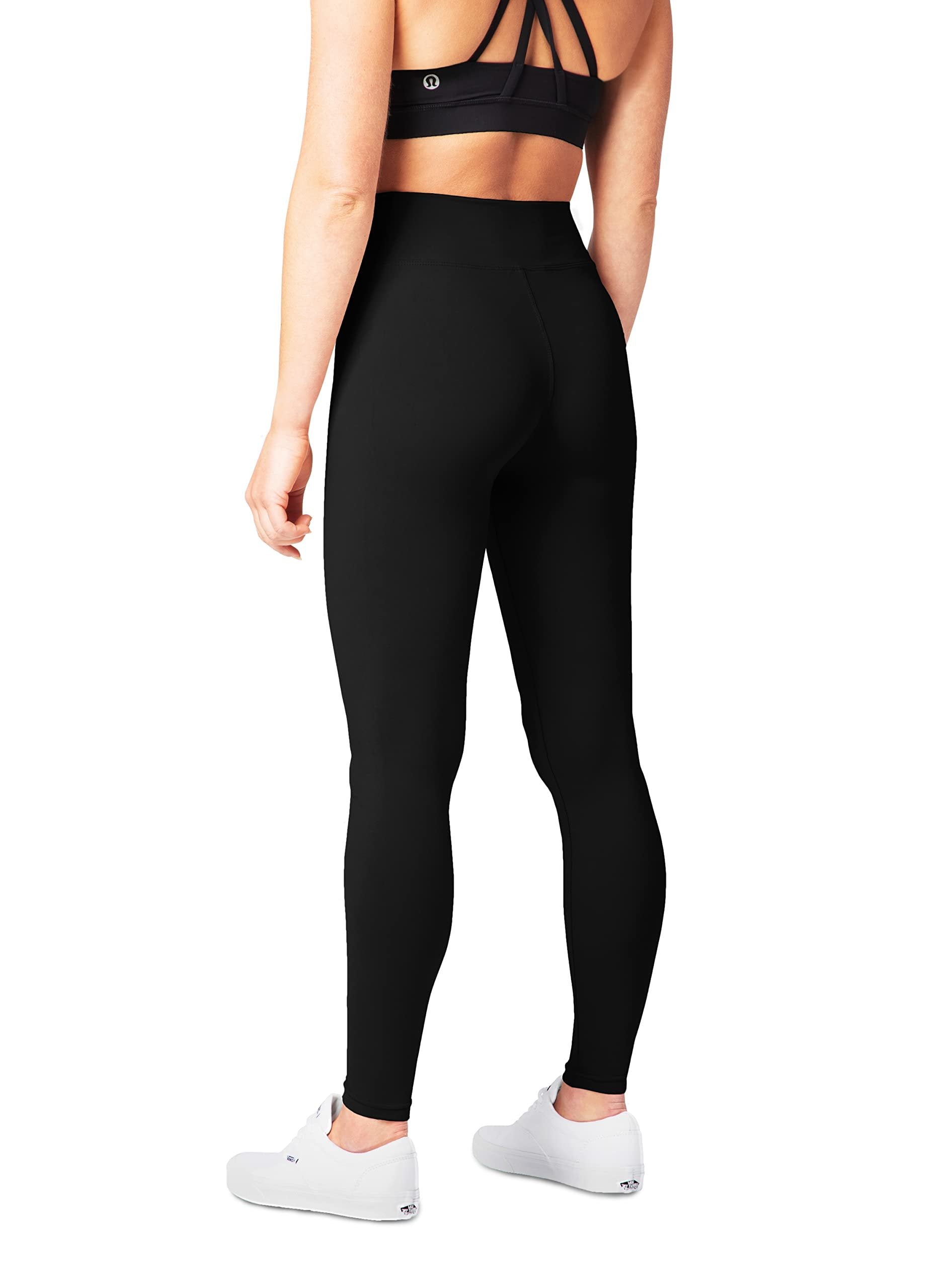 New SATINA Black High Waisted Yoga Leggings, One Size Fits All, 3 Inch Waistband"