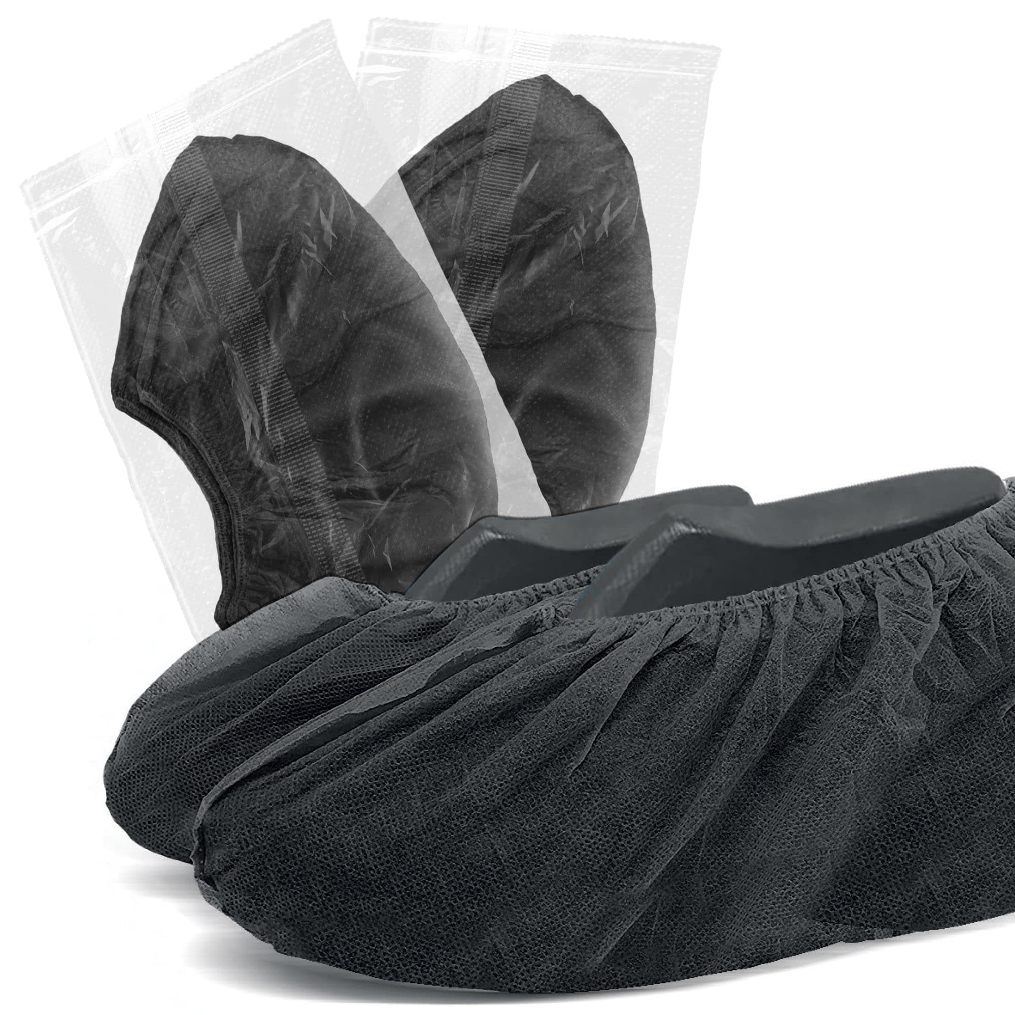 WECARE Disposable Shoe Covers Black - 50 Count - Size [insert size] - Ideal for Indoors, Outdoors, Realtors, & Repair Work