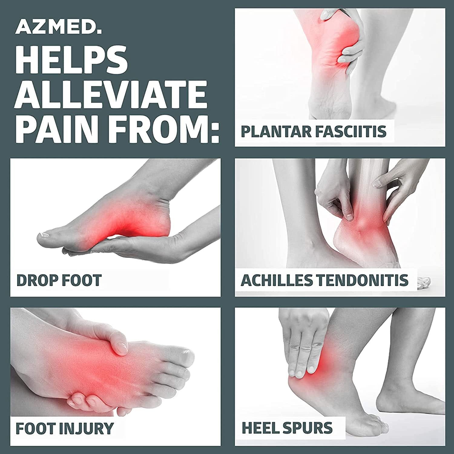 AZMED Plantar Fasciitis Night Splint, Adjustable Foot Drop Brace, Black, Sizes Available
