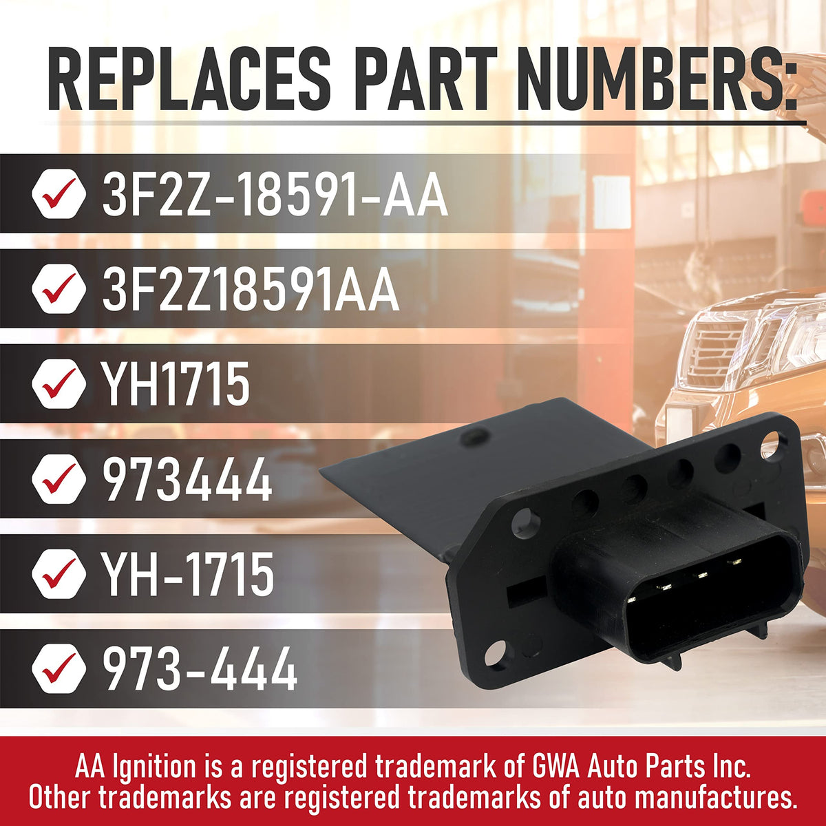 HVAC Blower Motor Resistor For Ford - Replaces 3F2Z-18591-AA, 3F2H-19A706-AB, Fits Dashboard, 1 Year Warranty
