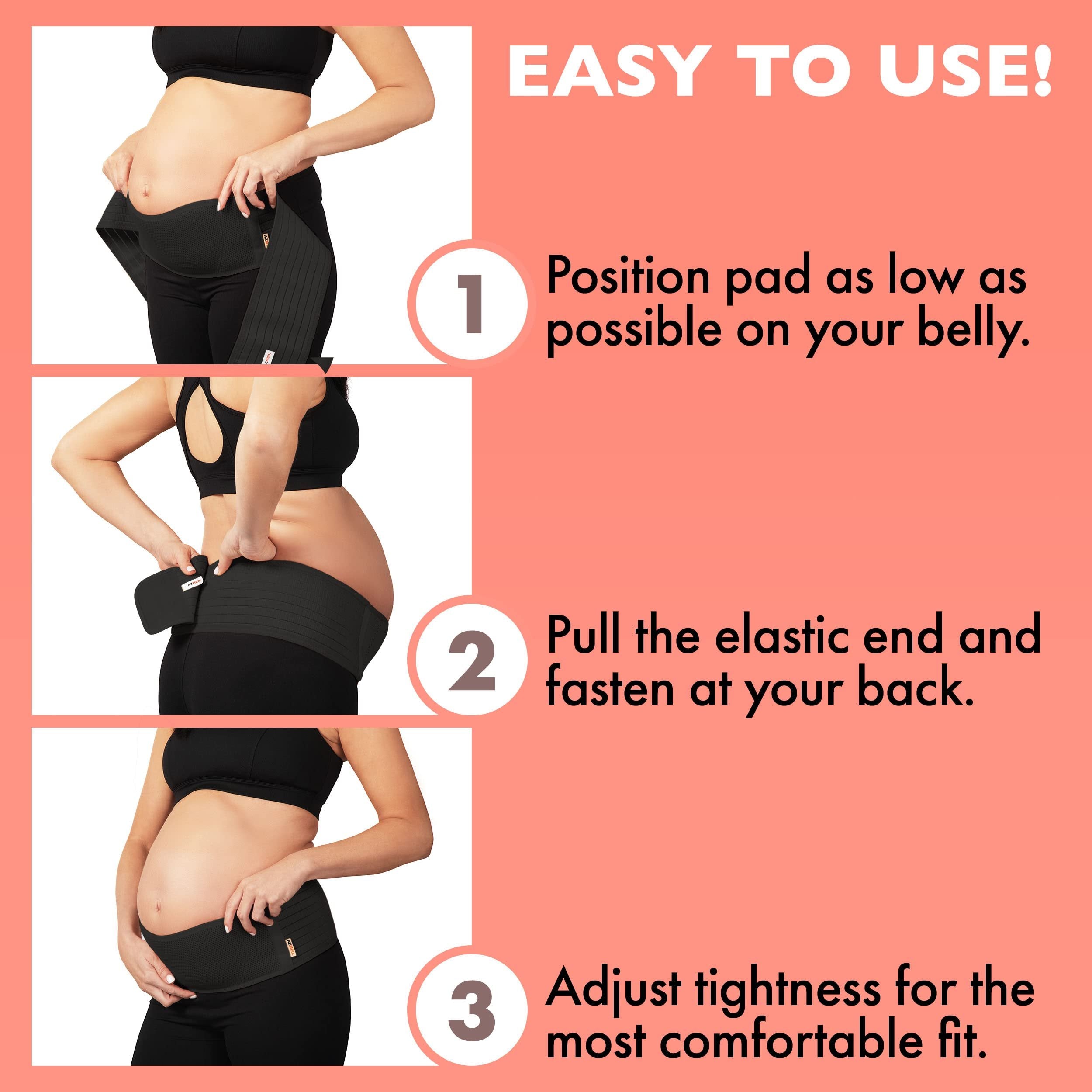 AZMED Maternity Belly Band | Breathable Pregnancy Support for Abdomen, Pelvic, & Back Pain | Adjustable Belt for All Stages (Black, One Size) - Free Shipping & Returns