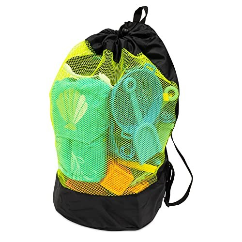 Large Beach Toy Bag Backpack for Kids - Durable Waterproof, Black & Neon Green, 17x10.25x20.5 Inch, Perfect for Pool, Travel & Vacation