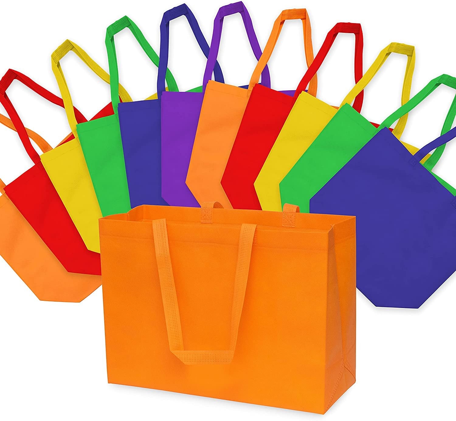Gift Bags Large - 12 Pack Large Assorted Rainbow Color Reusable Tote Bags with Handles, Cute Fabric Bags for Kids Birthday Gifts & Goodies, Party Favors, Showers, Christmas & Holidays, Bulk - 16x6x12