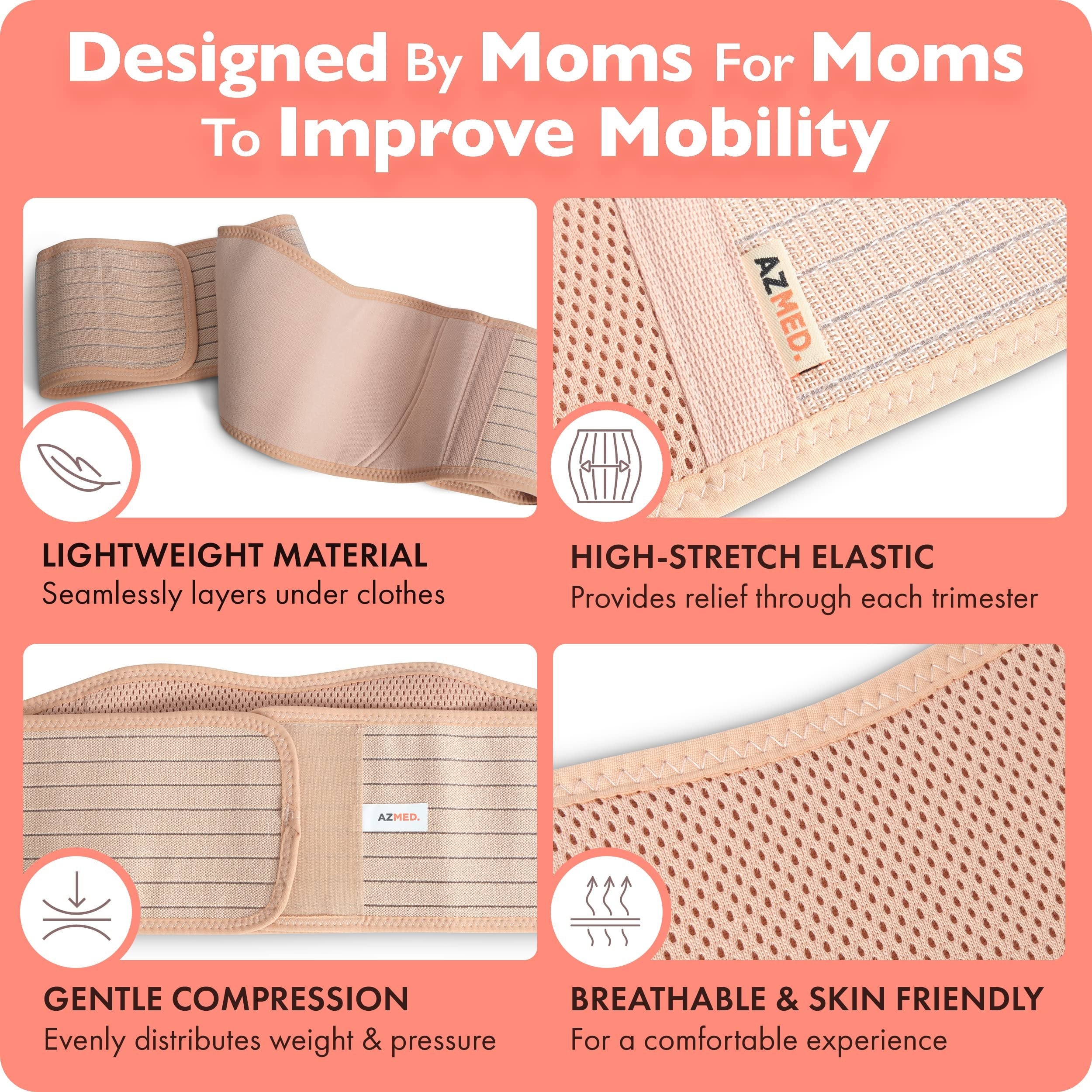 AZMED Maternity Belly Band | Adjustable Belt for All Stages of Pregnancy & Postpartum | Beige Support for Abdomen, Pelvic, Waist & Back Pain | Size [insert size] | Free Shipping & Returns