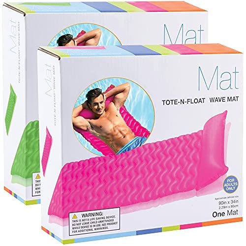 Pool Floats [Set of 2] Wave Mat Pool Floats Adult Size with Headrest - Inflatable Pool Floats Lounge Comes in 2 Fun Colors, Pink & Green (90” X 34") Relaxing Floats for Swimming Pool or Beach.