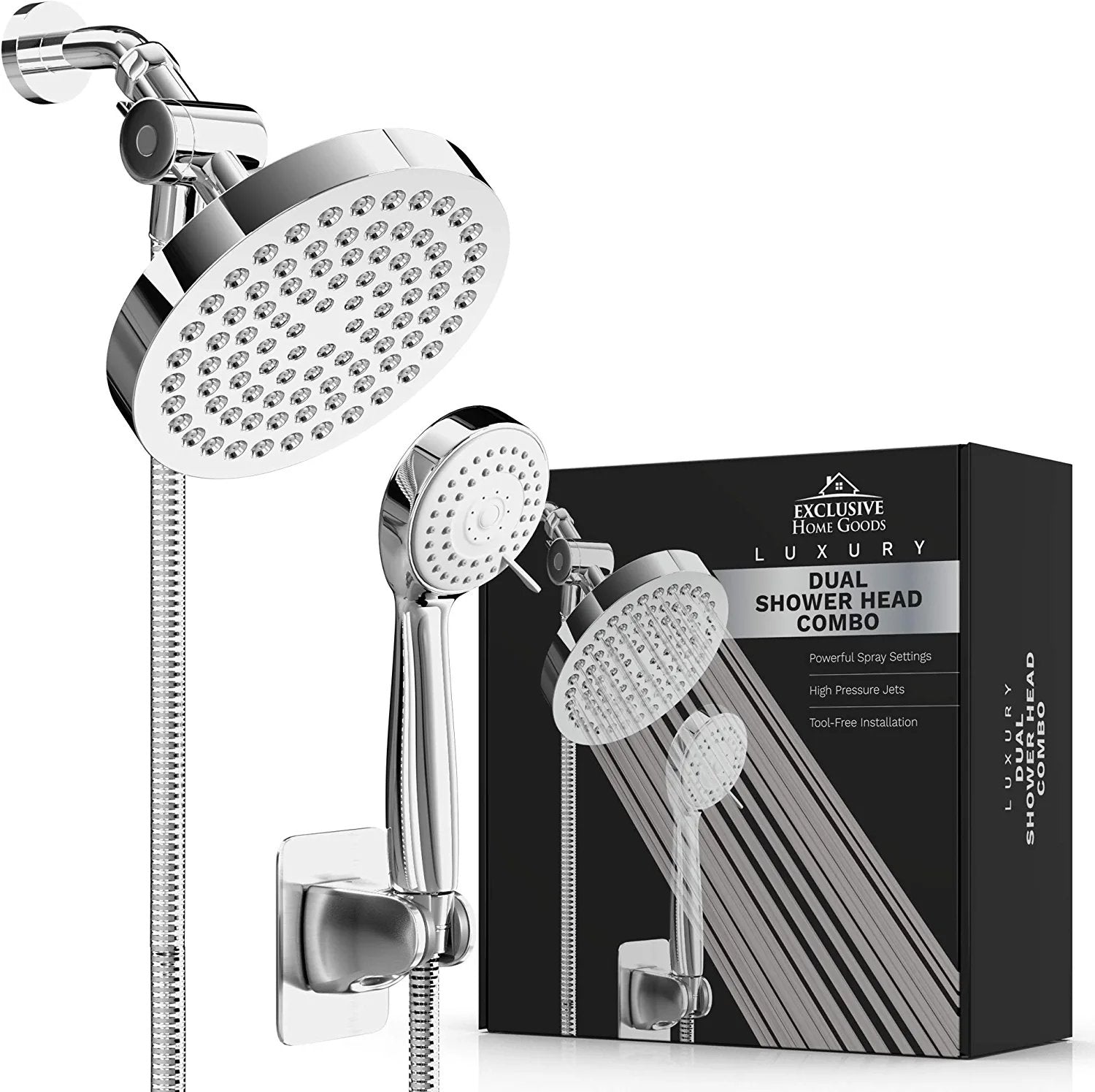 High Pressure Rainfall Shower Head and Hand Held Shower Head Combo with 70 Inch Hose for Bath and Adjustable Swivel Head - 2.5 GPM - Easy Install Anti Clog Jet Nozzles - Universal Fit for High