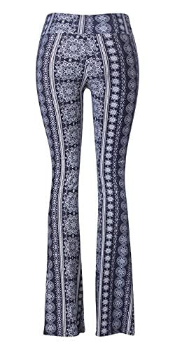 SATINA High Waisted Flare Palazzo Wide Leg Pants | Printed & Solid | Reg & Plus (Small, Chakra Blue)
