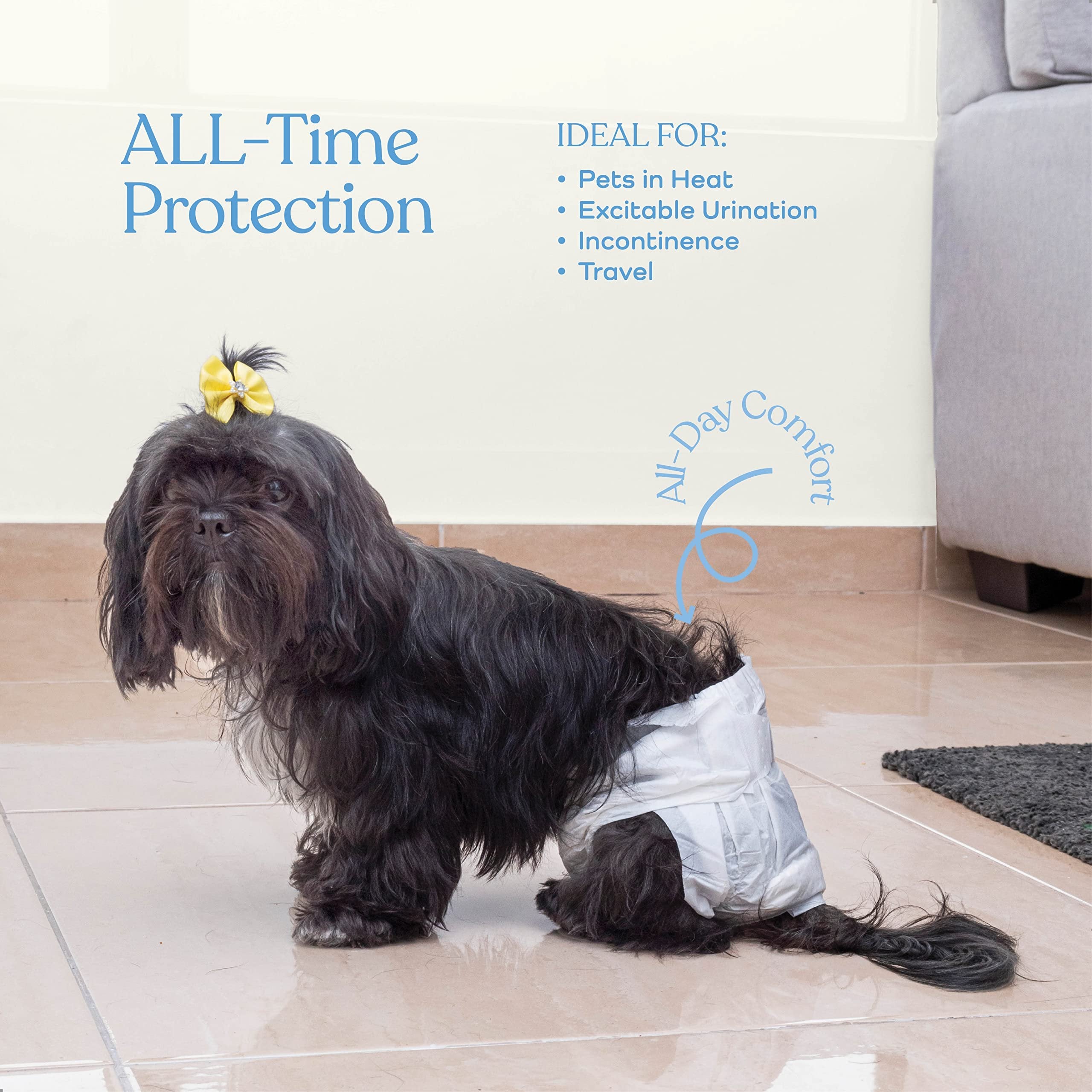 Comfortable Female Dog Diapers - 24-Pack Small White Disposable - Super Absorbent with FlashDry Gel Technology & Wetness Indicator - Leakproof for Dogs in Heat, Incontinence