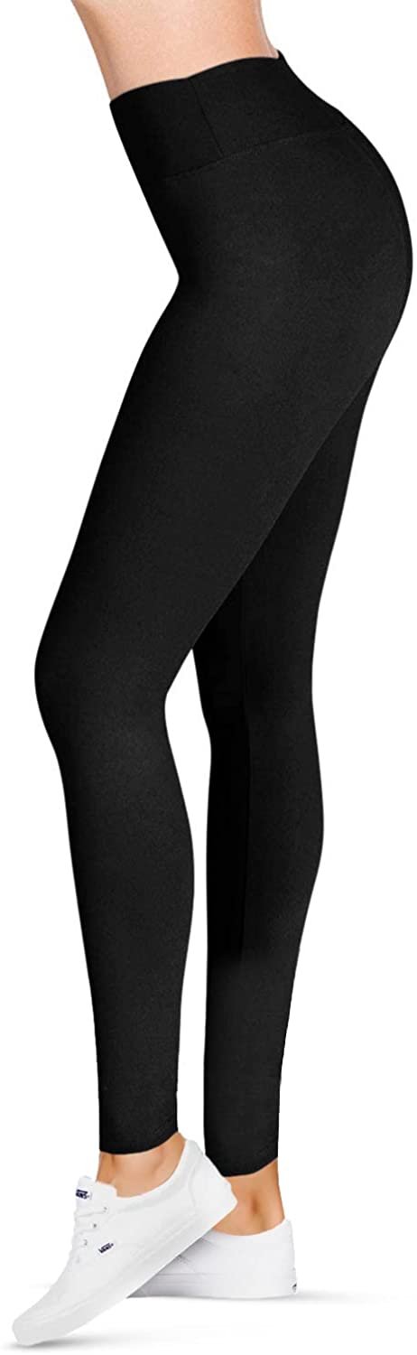 SATINA High Waisted Leggings for Women | 3 Inch Waistband (One Size, Black)