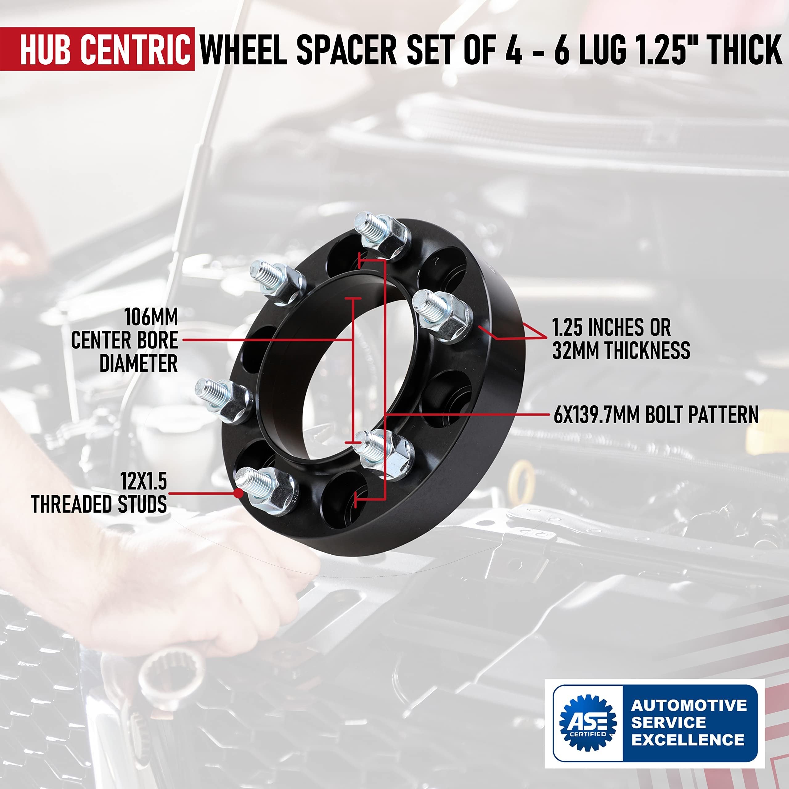 Hub Centric Wheel Spacer Set for Toyota - 6x5.5 | 1.25 Thick | Fits 4Runner, Tacoma, Tundra, Sequoia, FJ Cruiser