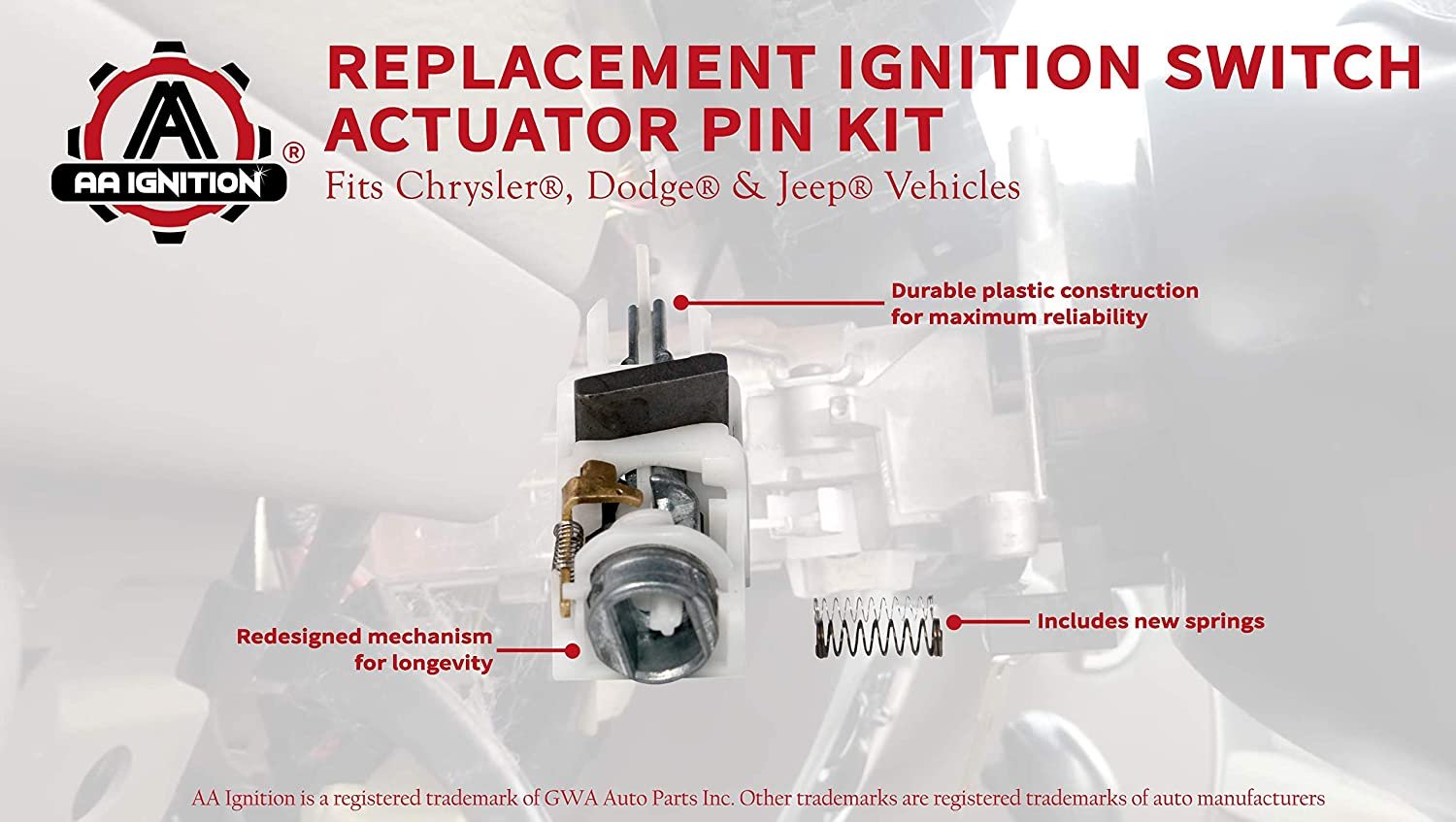 Ignition Switch Actuator Pin - Replaces 4690492AB, 4664099, 924-704, 924704 - Compatible with Chrysler, Dodge, Jeep & Plymouth Vehicles - Wrangler, Liberty, Grand Cherokee, 95-05 Neon, PT Cruiser