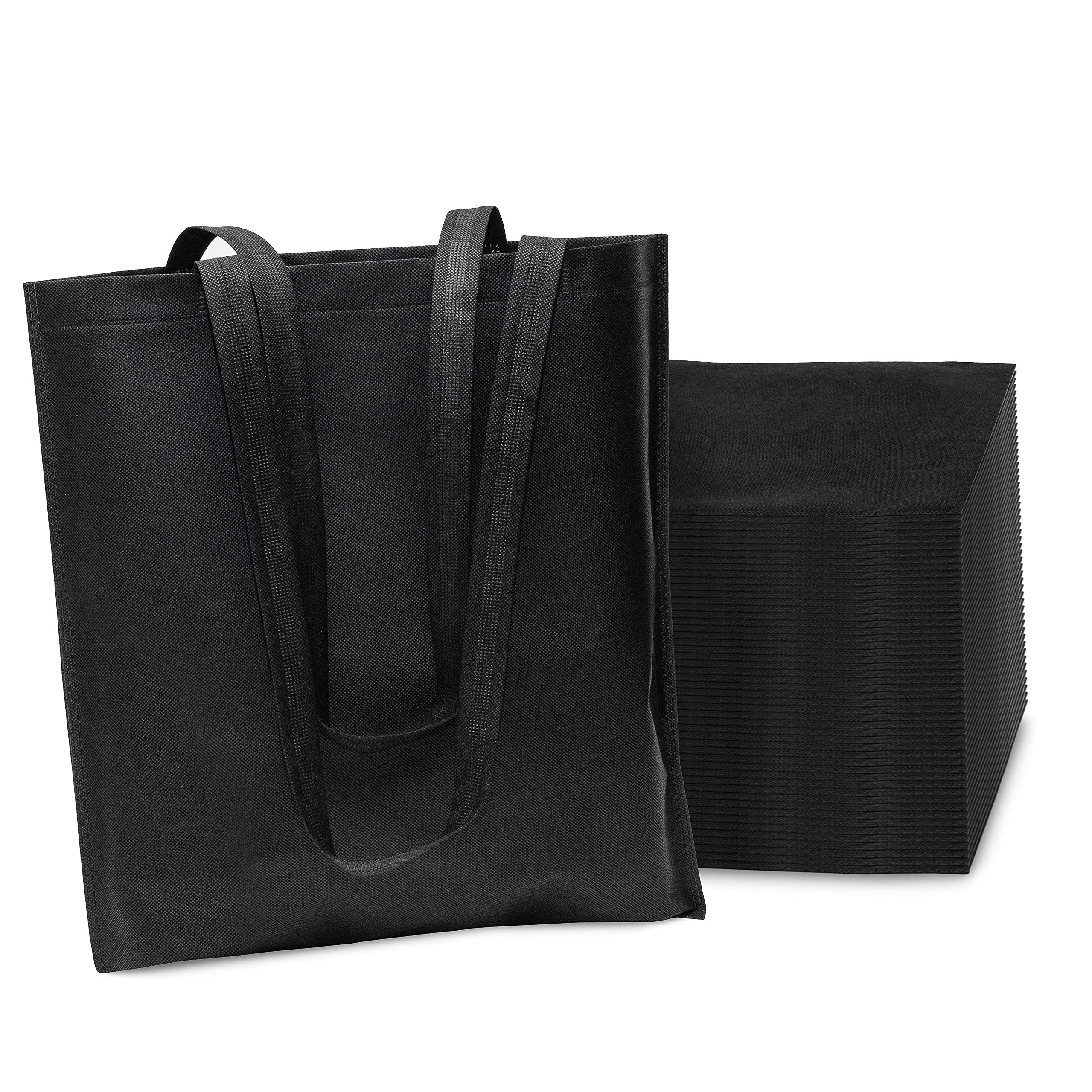 25-Pack Black Fabric Thank You Totes w/ Handles - Reusable Shopping Bags 15x16
