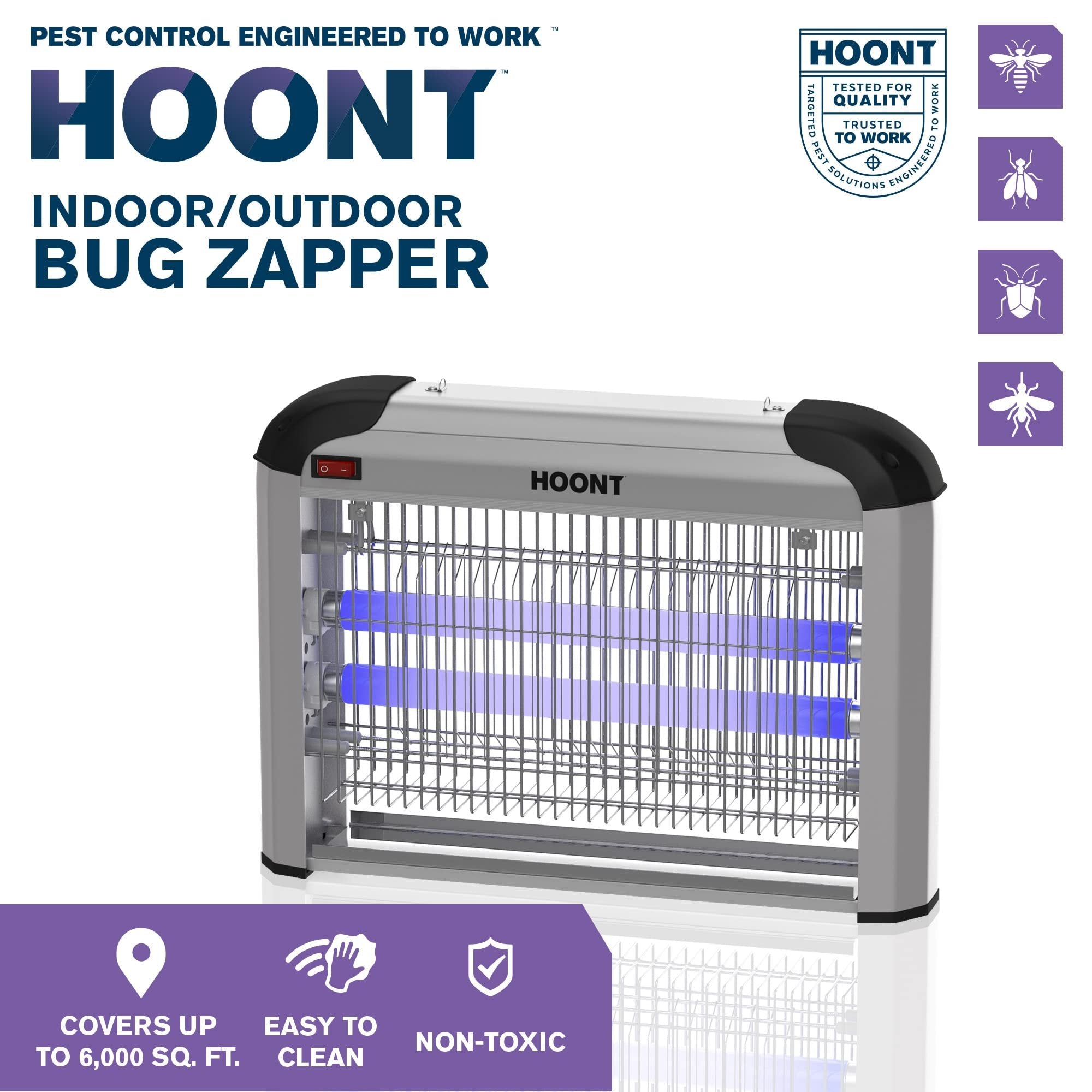 Hoont Powerful Electric Indoor Fly Zapper and Bug Zapper Trap Catcher Killer – Covers 6,000 Sq. Ft / Bug and Fly Killer, Mosquito Killer Insect Killer – For Residential and Commercial Use [UPGRADED]
