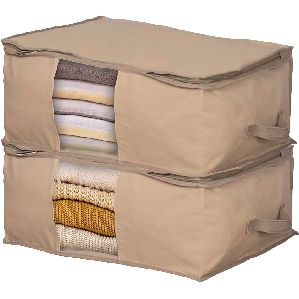 HOLDN' STORAGE Clothes Storage Bag Organizer - Set of 2 Beige Bags (18x14x8) with Cedar Insert for Moth Protection