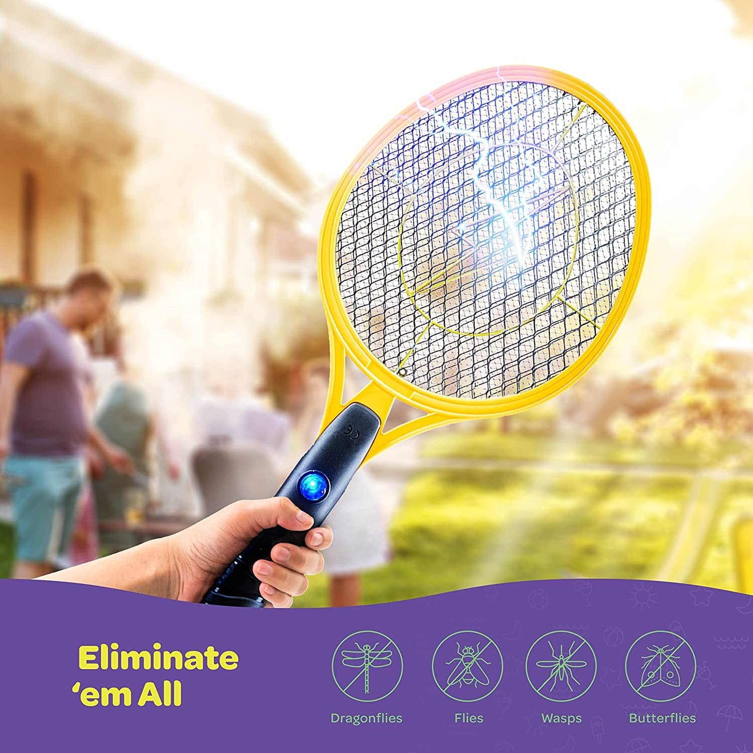 Electric Fly Swatter [Set of 2] Handheld Bug Zapper Racket for Indoor/Outdoor - 4000 Volt Fly Swatter - Instant Bug & Mosquito Killer with Attractant LED Light - USB Rechargeable Portable Fly Zapper.