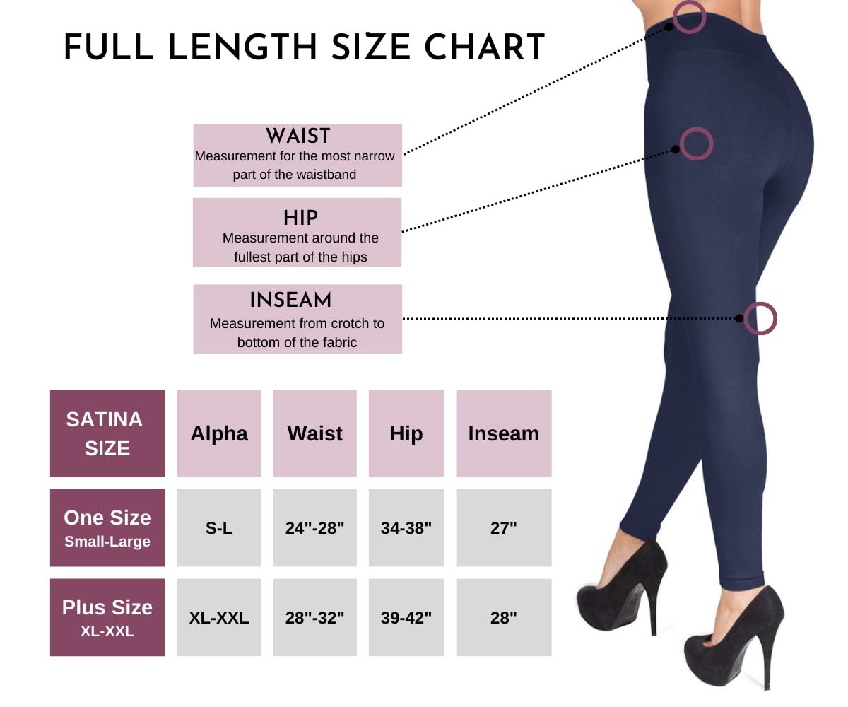High Waisted Navy Leggings for Women - SATINA - 3 Inch Waistband - Regular & Plus Sizes Available