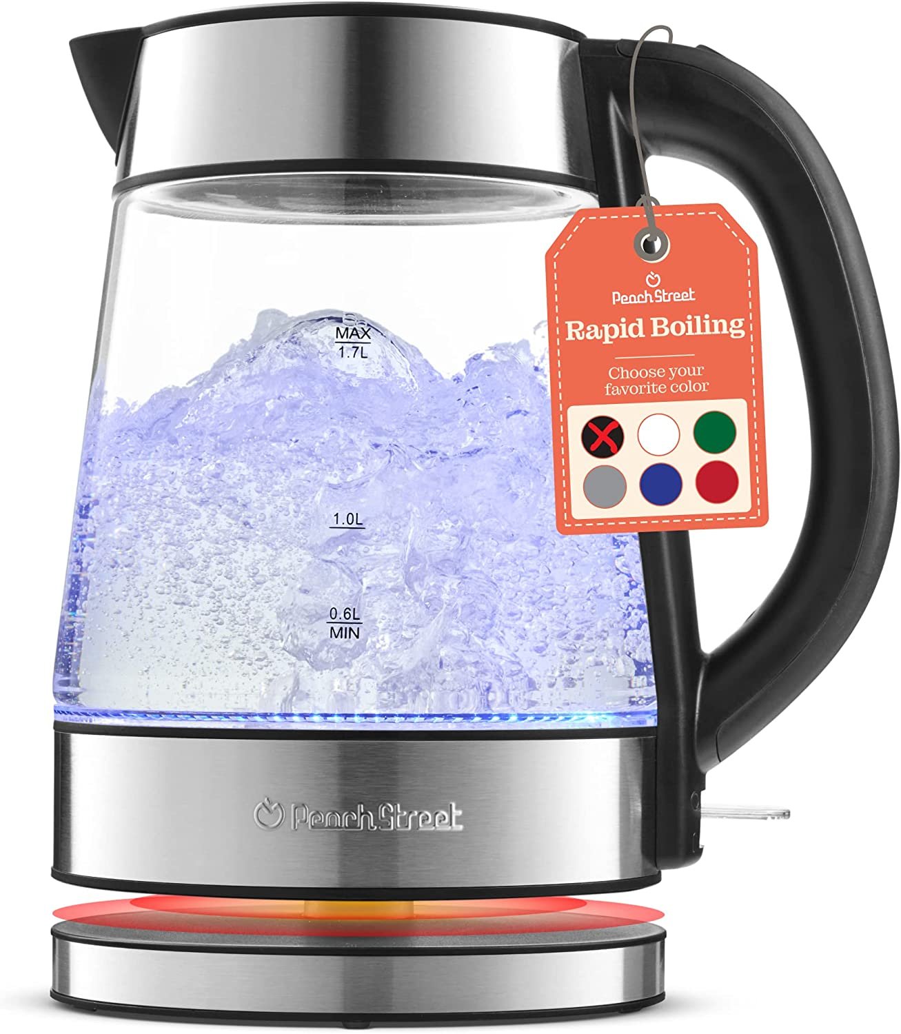 Speed-Boil Water Electric Kettle, 1.7L 1500W, Coffee & Tea Kettle Borosilicate Glass, Wide Opening, Auto Shut-Off, Cool Touch Handle, LED Light. 360° Rotation, Boil Dry Protection