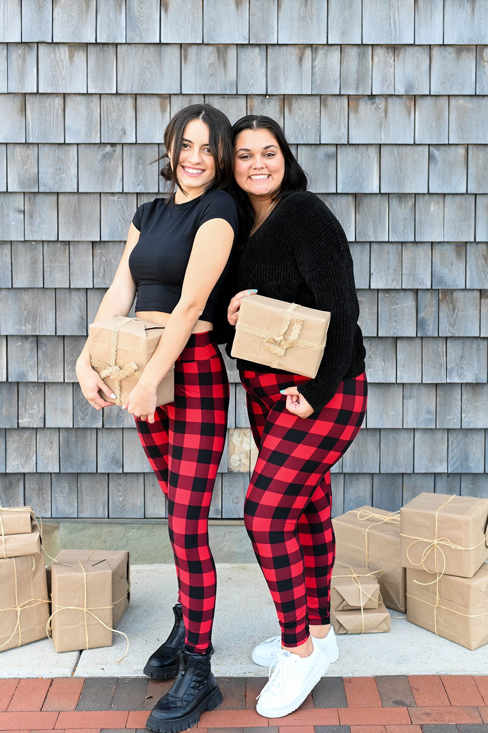 Women's Red Plaid Highwaisted Leggings - Buttery Soft, One Size, Free Shipping