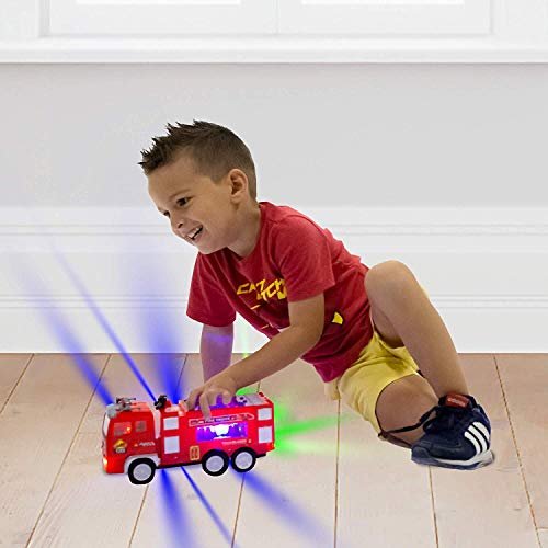 Red Electric Fire Truck Toy w/ Real Siren & Flashing Lights | Size X | Bump & Go | Free Ship & Returns
