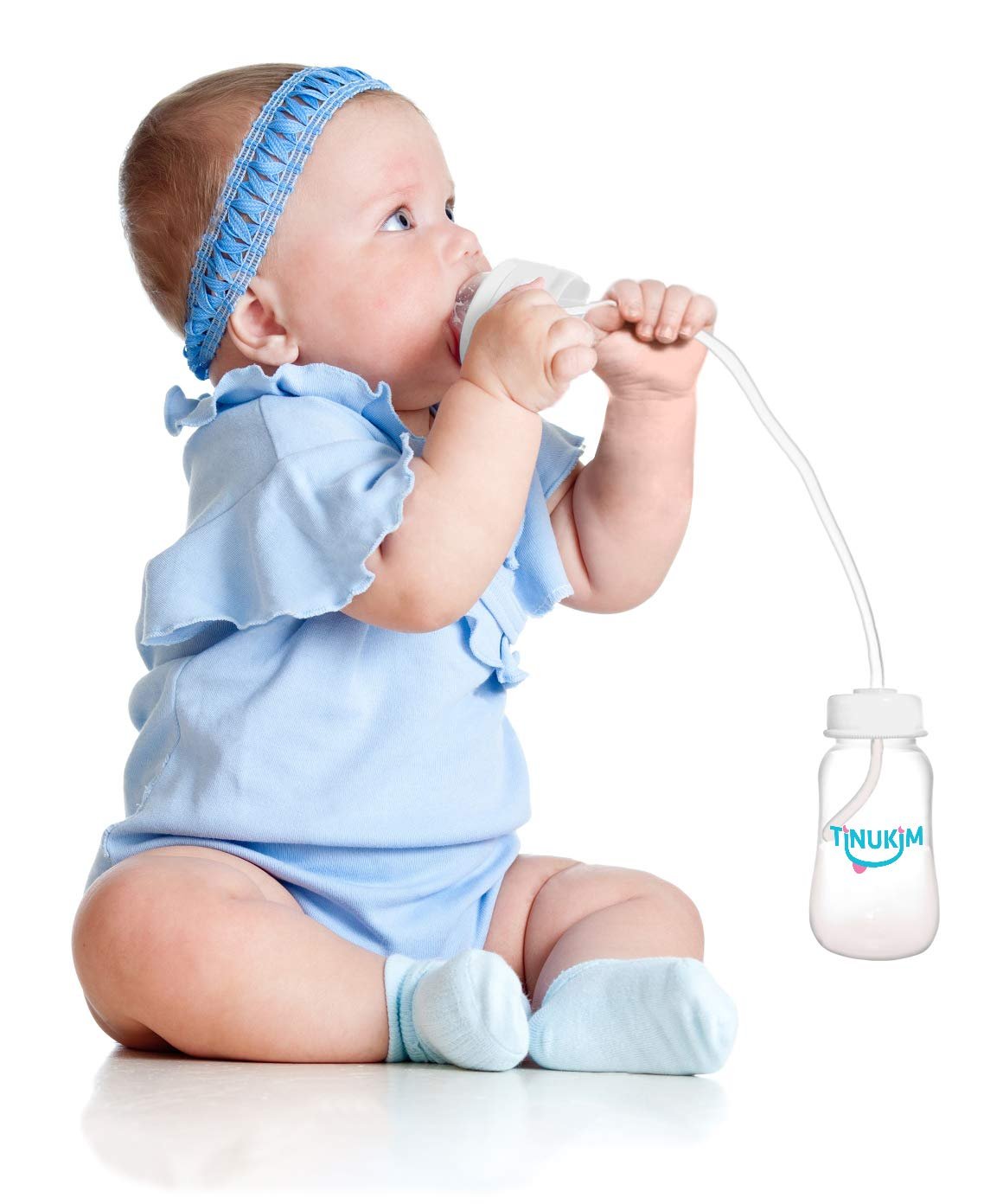 Tinukim iFeed Baby Bottle - Self-Feeding Tube, Anti-Colic Nursing, White - 2-Pack (4oz)